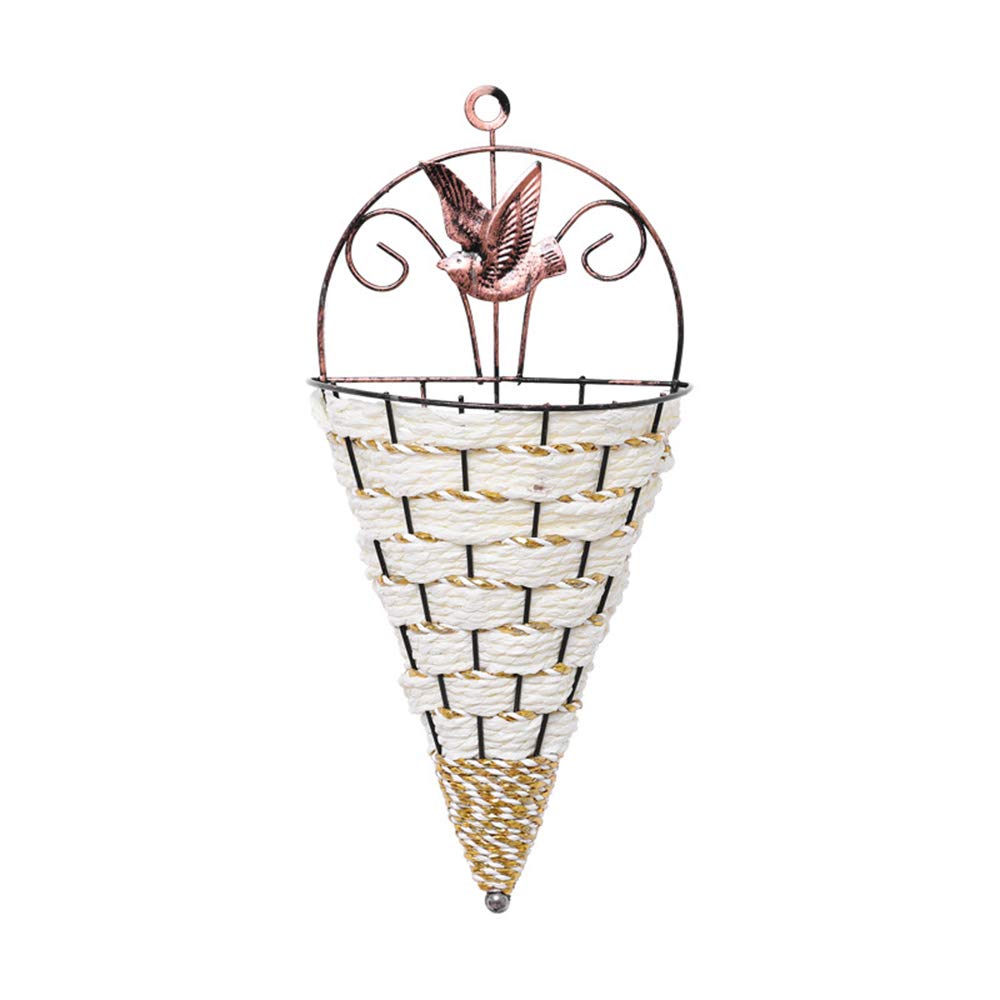 TSTSM Hanging Flower Pots - Rattan Wall Planter Basket with Wrought Iron Mount, White Decorative Garden Vase for Indoor/Outdoor Wall Decor | Perfect for Patio, Balcony & Home Garden Decorations