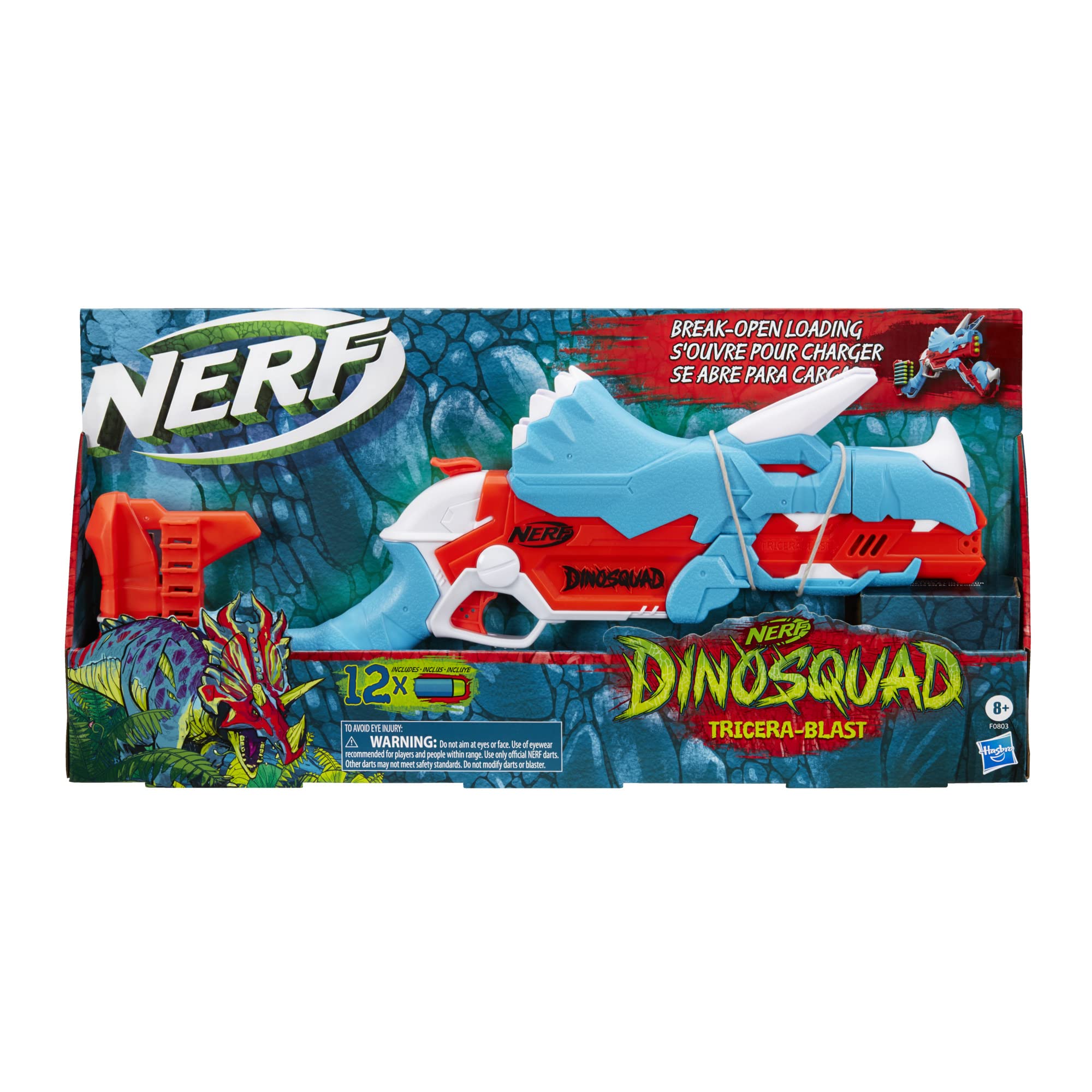 Nerf DinoSquad Tricera-Blast Dart Blaster with 12 Elite Darts - Outdoor Toy for Kids Ages 8+ - Dinosaur-Themed Foam Blaster for Boys and Girls - Perfect for Backyard Battles and Pretend Play