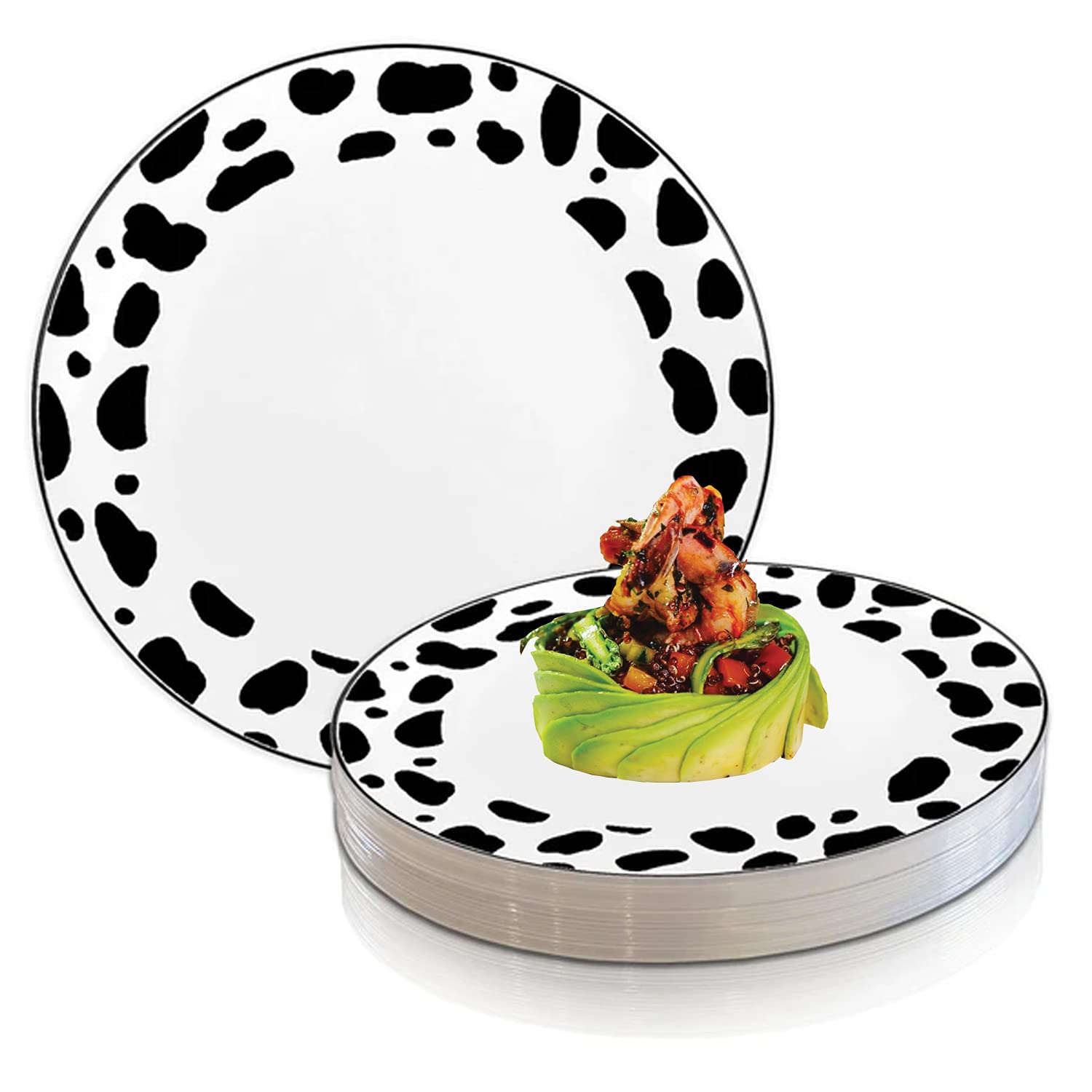 Black and White Dalmatian Print Plastic Plates - 7.5