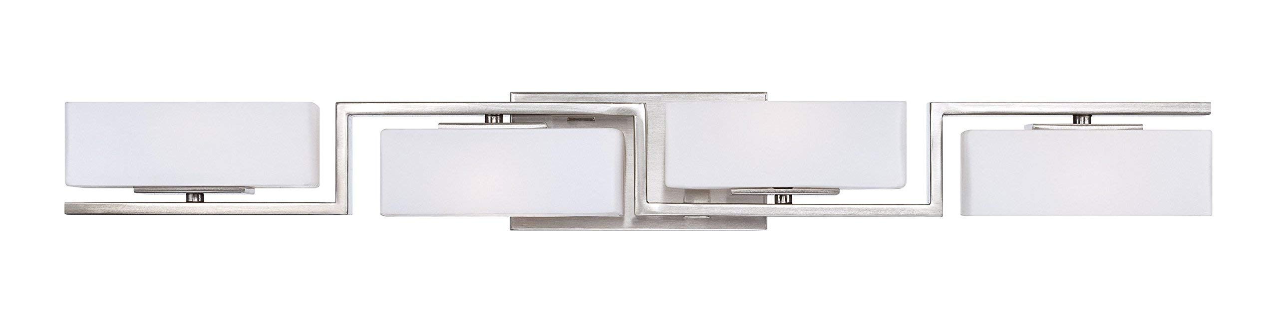 Designers Fountain 6714-SP 33.75 Inch Meridian 4-Light Bathroom Vanity Light Fixture in Satin Platinum - Perfect for Modern Bathroom Makeovers & Spa-Like Lighting