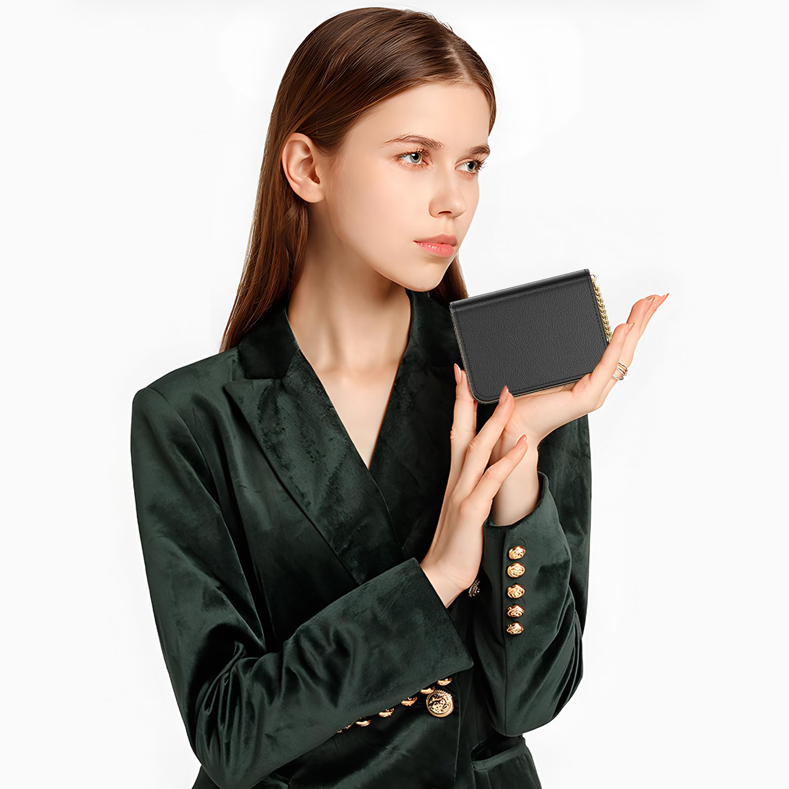 RFID Blocking Credit Card Holder - Slim Leather Wallet with Keychain & Zipper - Women's Minimalist Card Case (Black) - Perfect for Travel, Work & Everyday Use