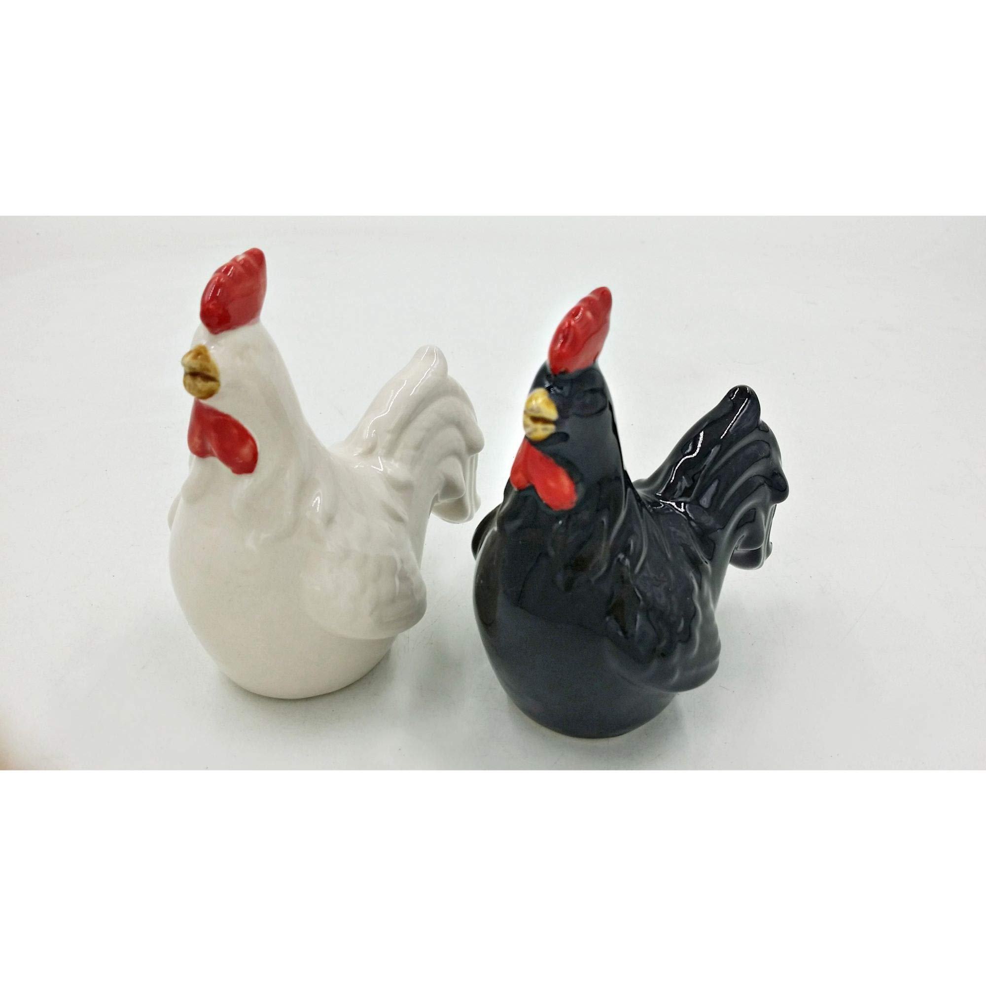 Premium Set of 2 White & Black Rooster Salt and Pepper Shakers - 5.5 Inch Unique Kitchen Decor - Perfect for Farmhouse, Country Style Dining & Gift Giving