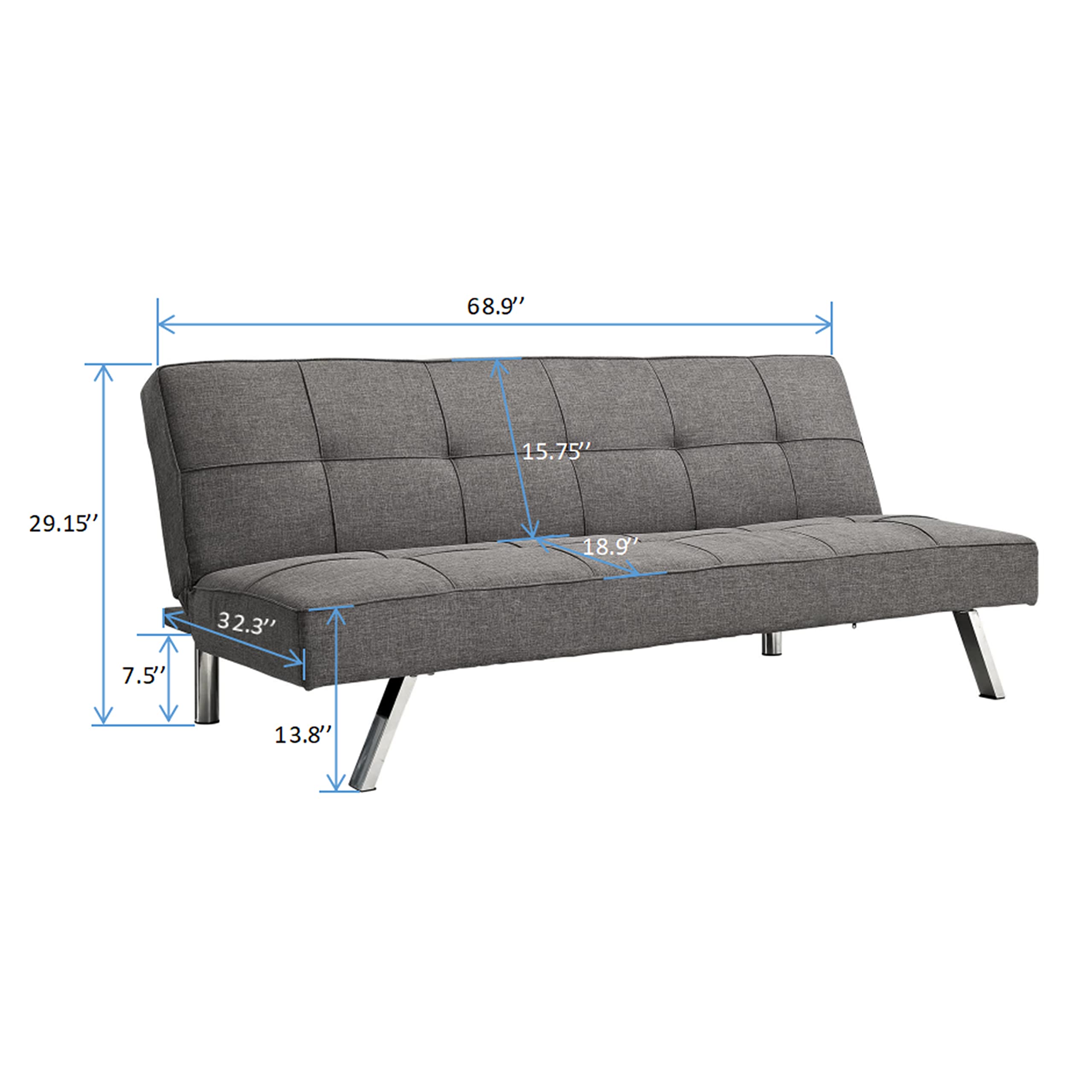 Convertible Folding Futon Sofa Bed - Modern Fabric Sleeper Couch with Recliner & Chrome Legs, Grey | Space-Saving Multi-Functional Furniture for Living Room, Dorm, Apartment & Office (Perfect for Small Spaces, Guest Sleeping & Lounging)