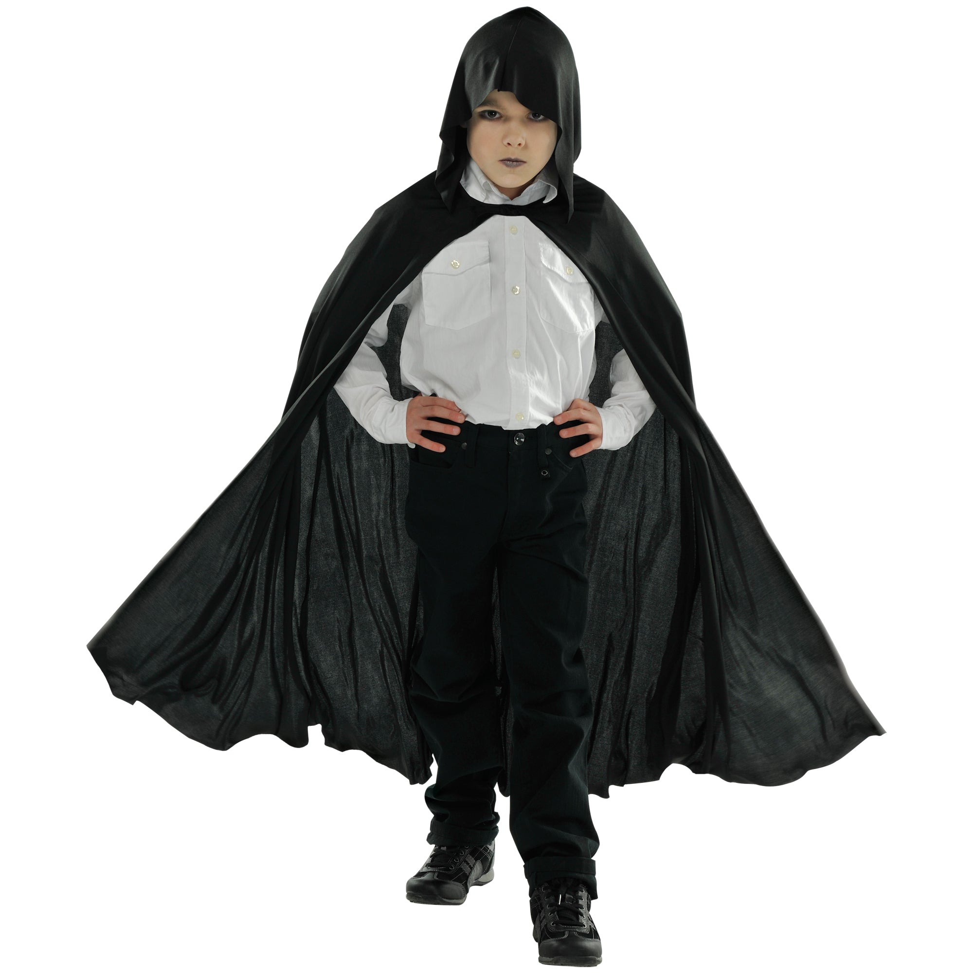Black Hooded Cape for Kids - Halloween Costume, Superhero Dress Up, Pretend Play & Cosplay - Perfect for Parties, Role Play & Photo Shoots