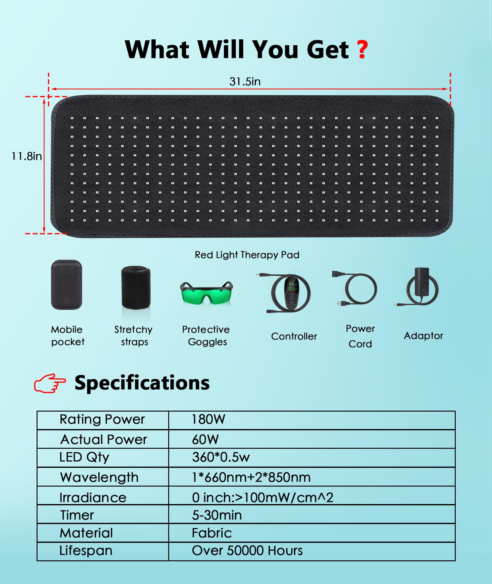 Red Light Therapy Pad for Pain Relief - 180W LED Red & Infrared Light Device Mat with 660nm & 850nm Wavelengths - Targets Waist, Back, Shoulder & Muscle Pain - Perfect for Home Use, Recovery & Relaxation