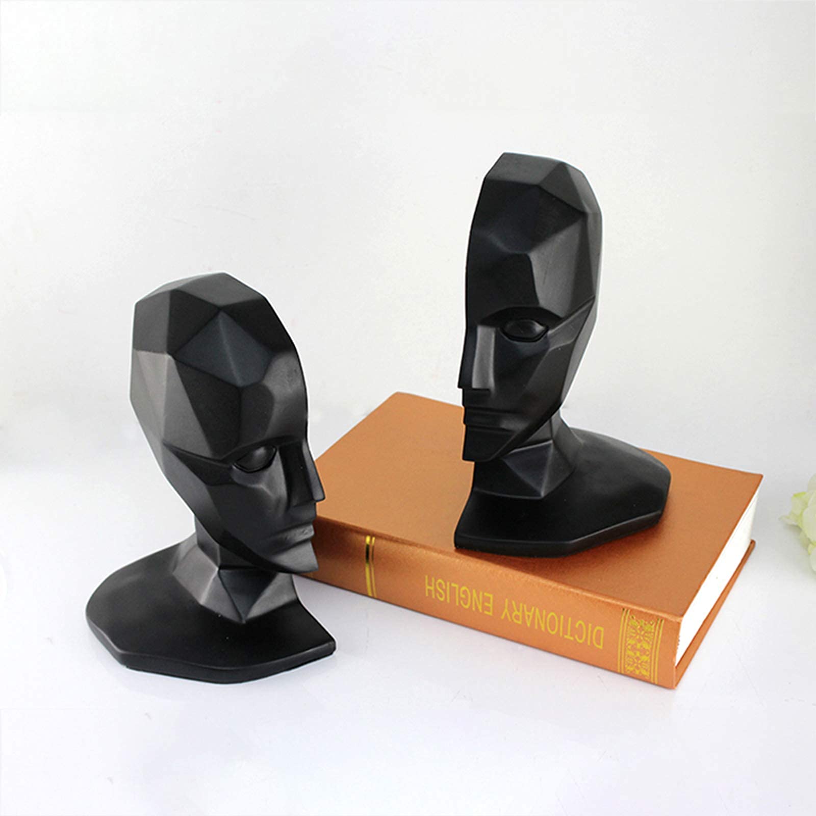 Vintage Resin Human Face Brain Bookends - Adjustable Book Stopper & Stand for Home Office Decor, Desk Organizer (White) | Perfect for Bookshelves, Study Rooms & Gift Ideas