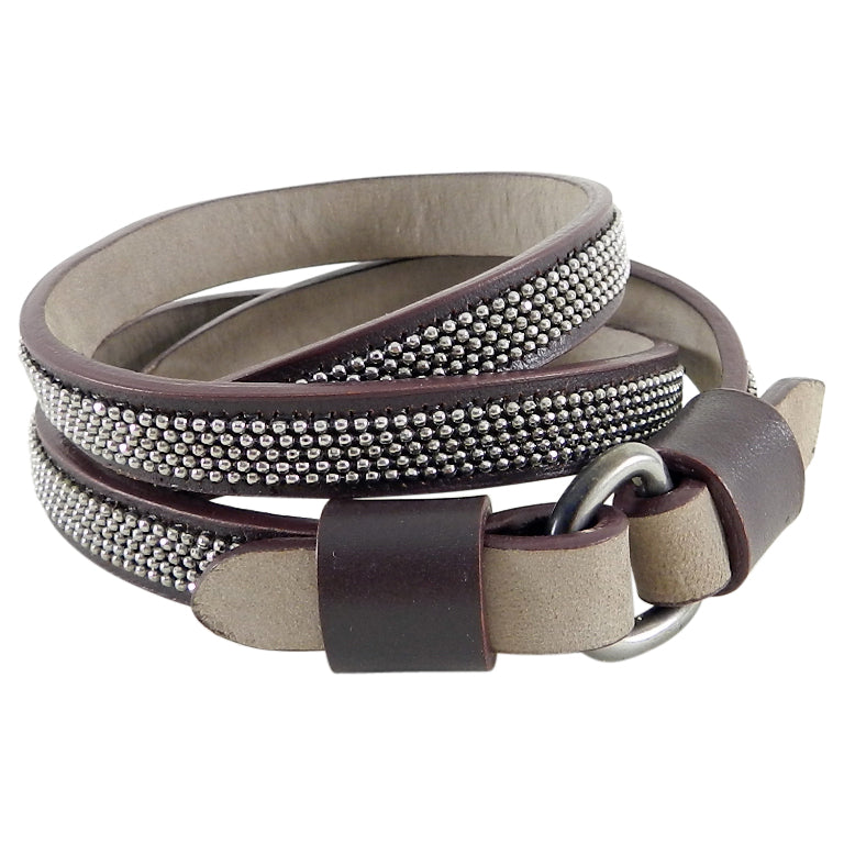 Brunello Cucinelli Burgundy Leather Beaded Wrap Bracelet for Women - Handmade Luxury Adjustable Wristband - Perfect for Gifts, Parties & Everyday Elegance