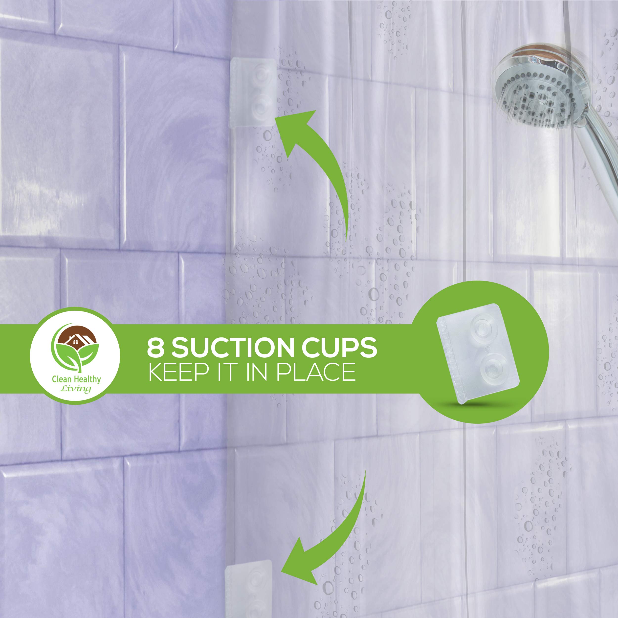 Heavy Duty PEVA Clear Shower Curtain Liner with Magnets & Suction Cups - 70 x 71 Inches, Waterproof Bathroom Shower Curtain for Bath Tub, Hotel, and Home Use