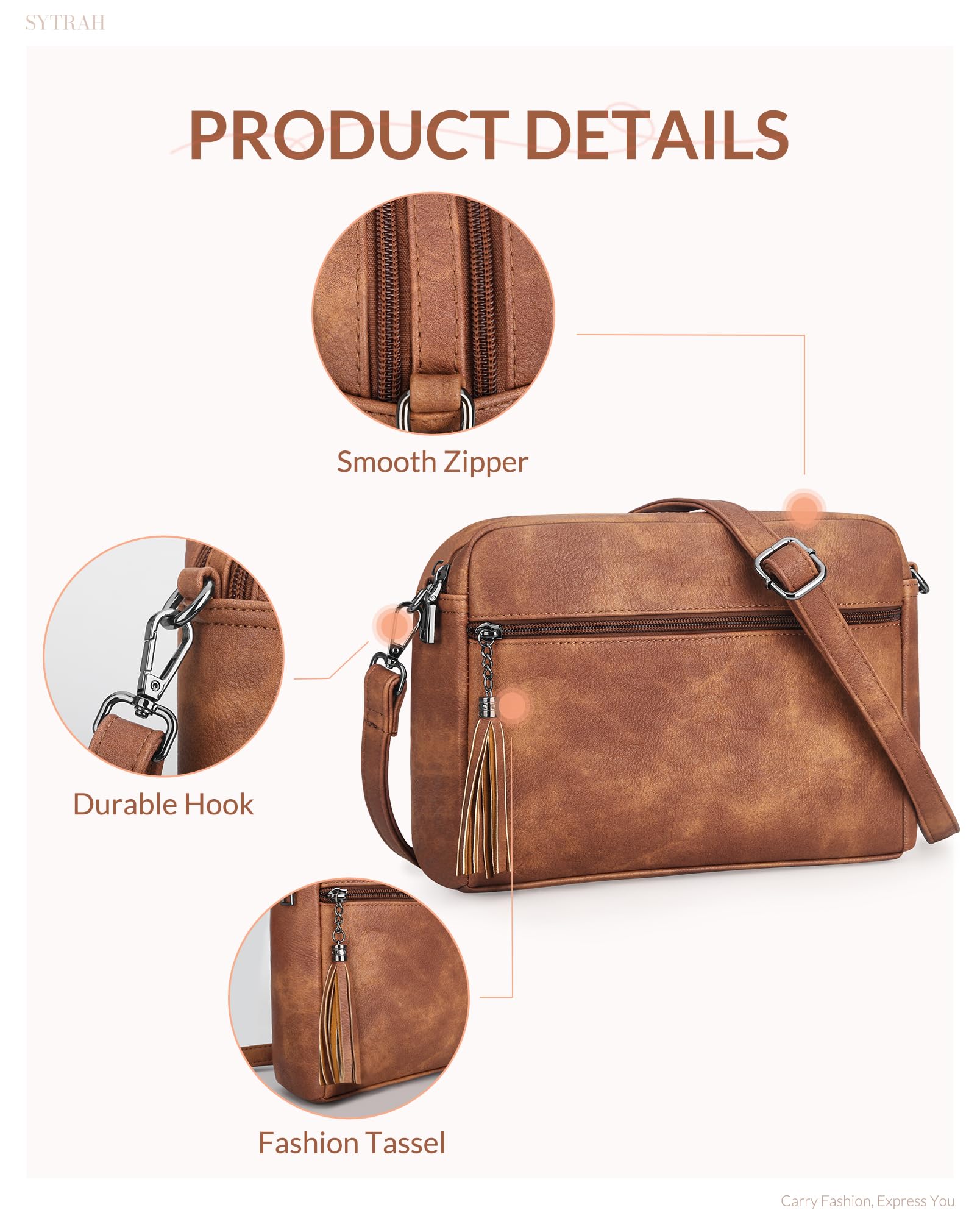 Women's Crossbody Bags - Soft Leather Shoulder Purse with Tassel for Daily Use & Travel