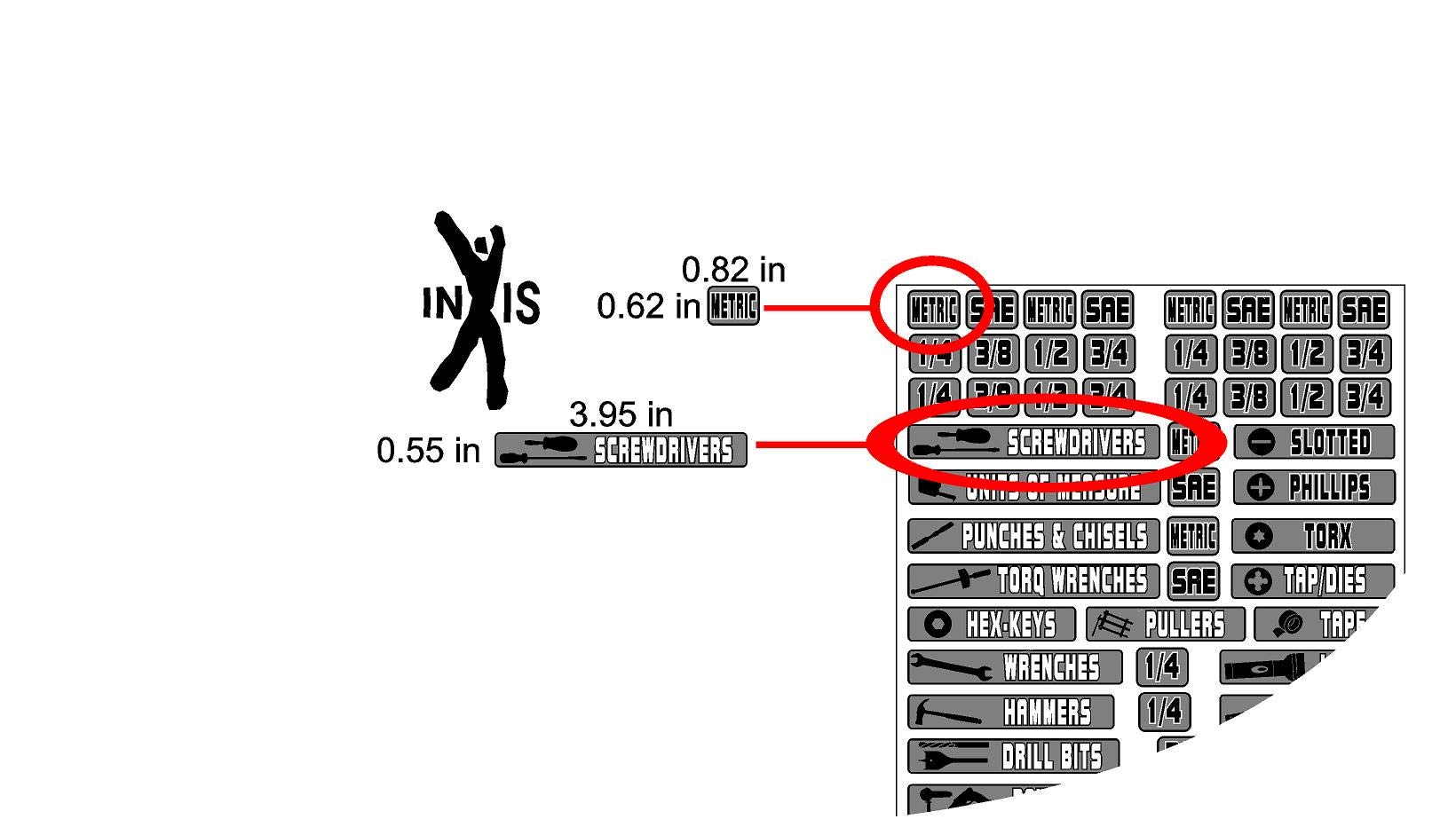 INXIS 105-Piece Tool Box Organizer Labels - Durable Pre-Printed Tool Drawer Dividers for Workshop & Garage Organization (Perfect for Mechanics, DIYers & Home Improvement)