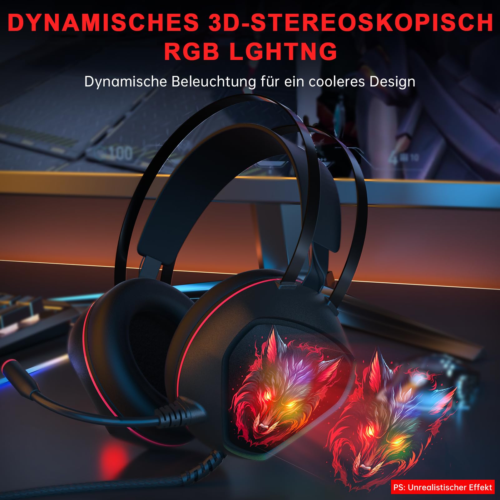 Gvyugke PS5 Gaming Headset with Microphone - Wired RGB Headphones for PC, Xbox, PS5 - Noise Cancelling Over-Ear Headset (Black-Red) - Perfect for Competitive Gaming & Streaming