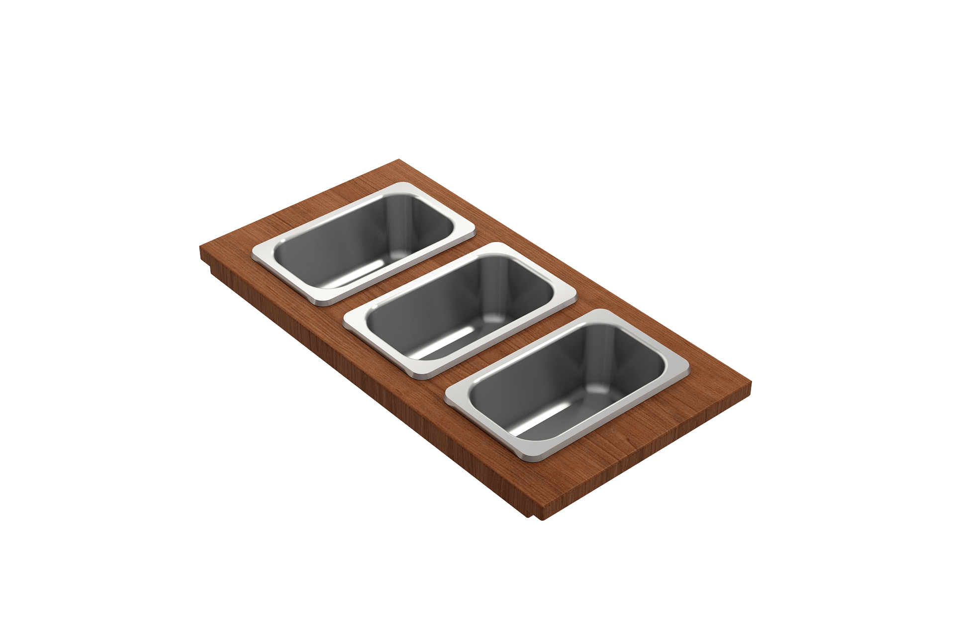 Premium Bocchi Wooden Workstation Sink Board with 3 Stainless Steel Rectangular Bowls - Ideal for Commercial Kitchens & Restaurant Food Prep Stations (Model 2320 0013)