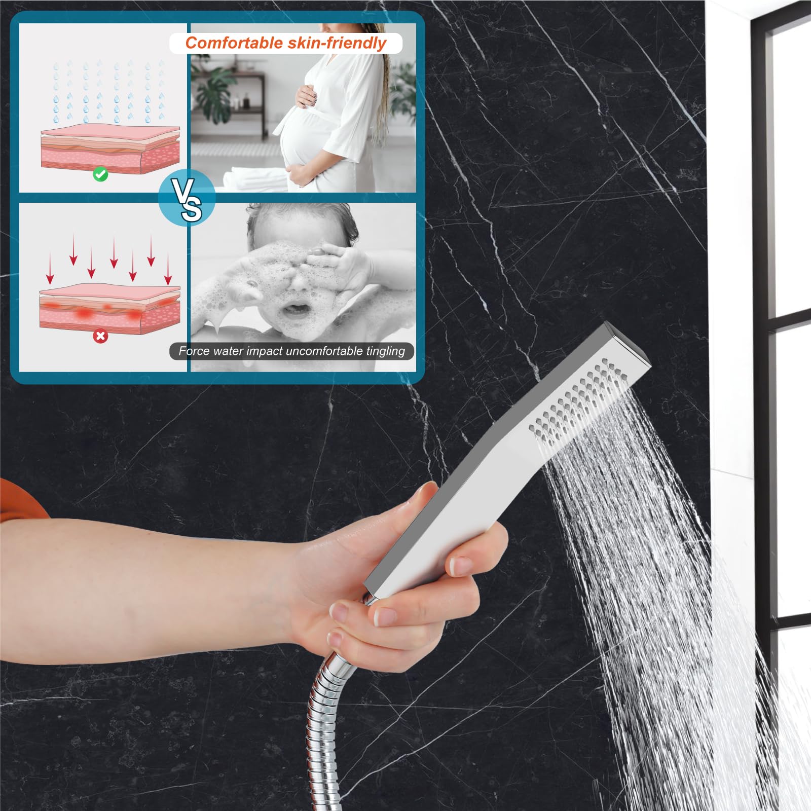 Midanya Wall Mount Bathtub Faucet with Handheld Shower - Waterfall Tub Filler Single Handle Bathroom Mixer Tap - Polish Chrome Finish - Perfect for Spa, Hotel & Luxury Home Bathrooms