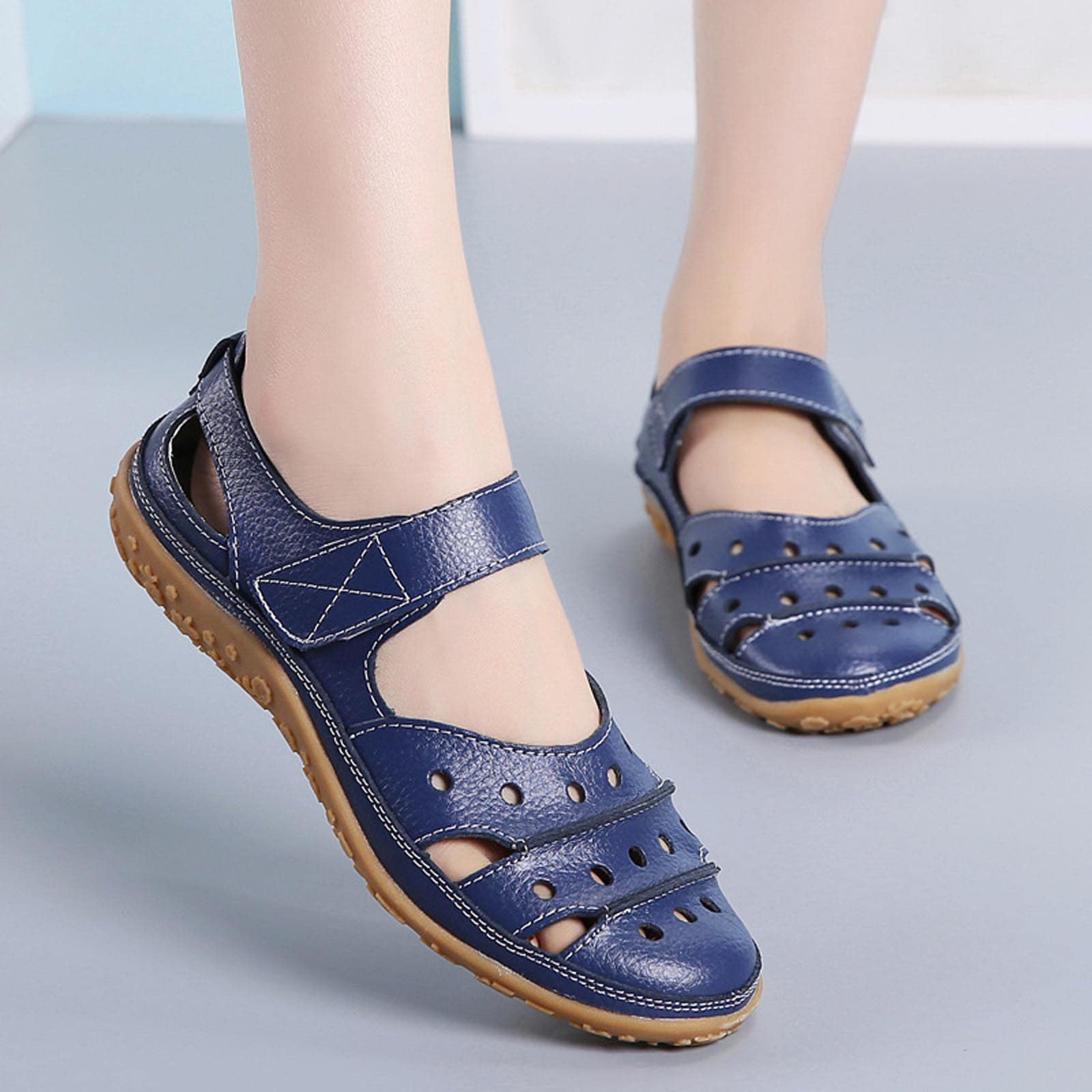 Comfortable Women's Wedge Sandals - Summer Casual Hollow Hole Closed Toe Hook and Loop Design - Lightweight Non-Slip Outdoor Shoes for Walking, Travel & Beach Vacations