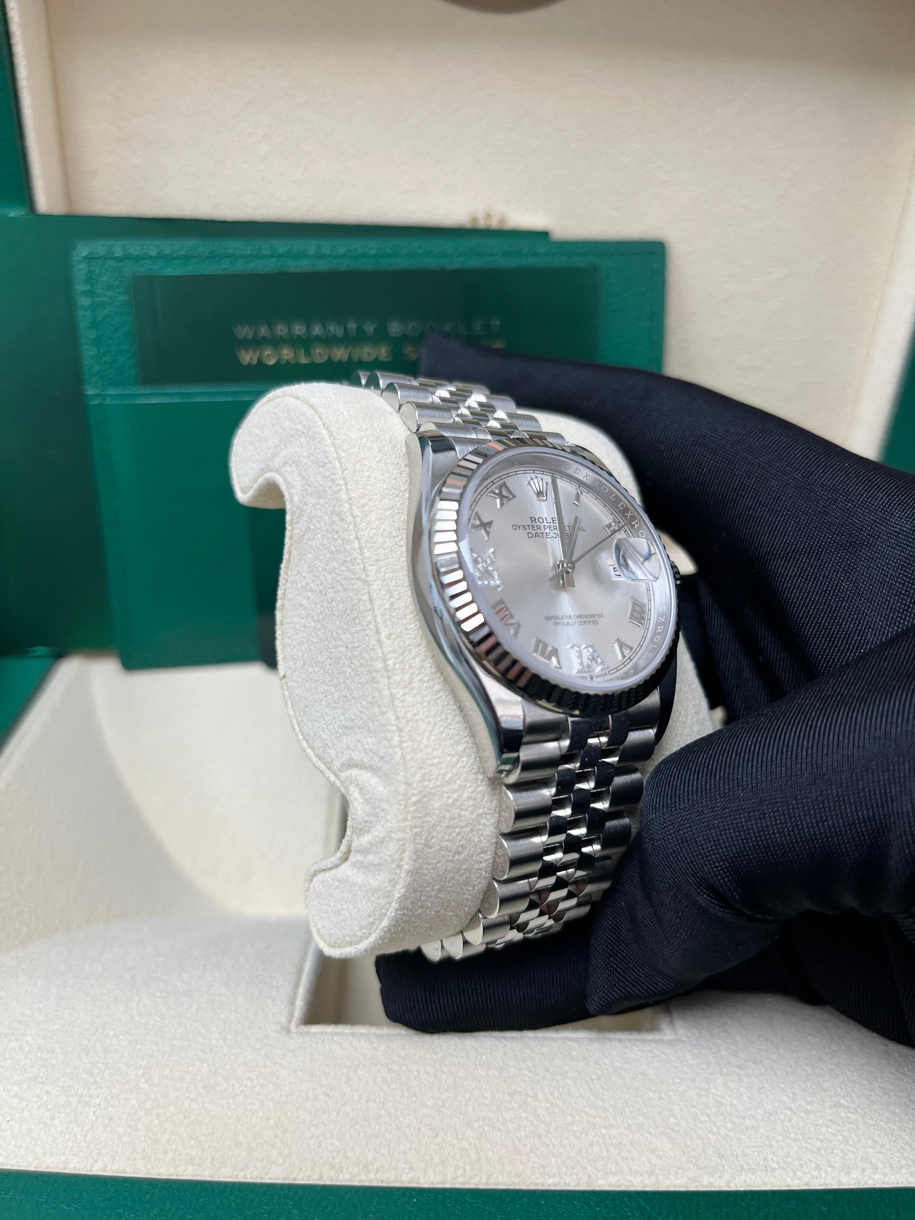 Rolex Datejust 36mm Stainless Steel Watch - Fluted Bezel, Silver Diamond Roman Numeral Dial (VI & IX), Jubilee Bracelet Ref.126234 | Luxury Dress Watch for Men, Perfect for Business, Weddings & Formal Occasions
