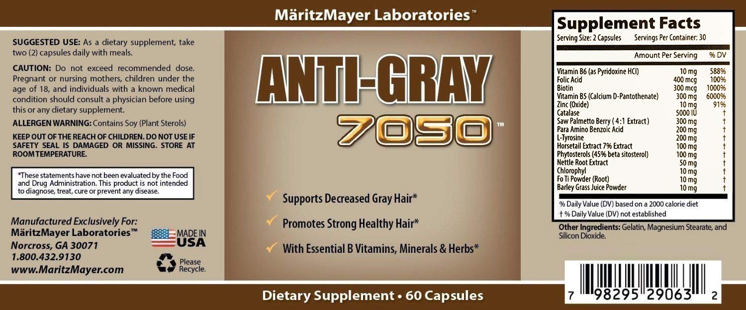 Anti-Gray Hair 7050 Supplement - 60 Capsules per Bottle (10 Bottles) - Restores Natural Hair Color & Prevents Premature Graying - Perfect for Men & Women Seeking Youthful Hair