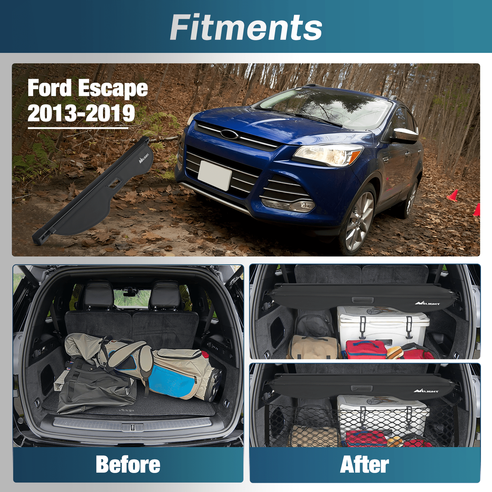 2013-2019 Ford Escape Retractable Cargo Cover with Storage Net - Durable Trunk Organizer for SUV Luggage Protection & Road Trips