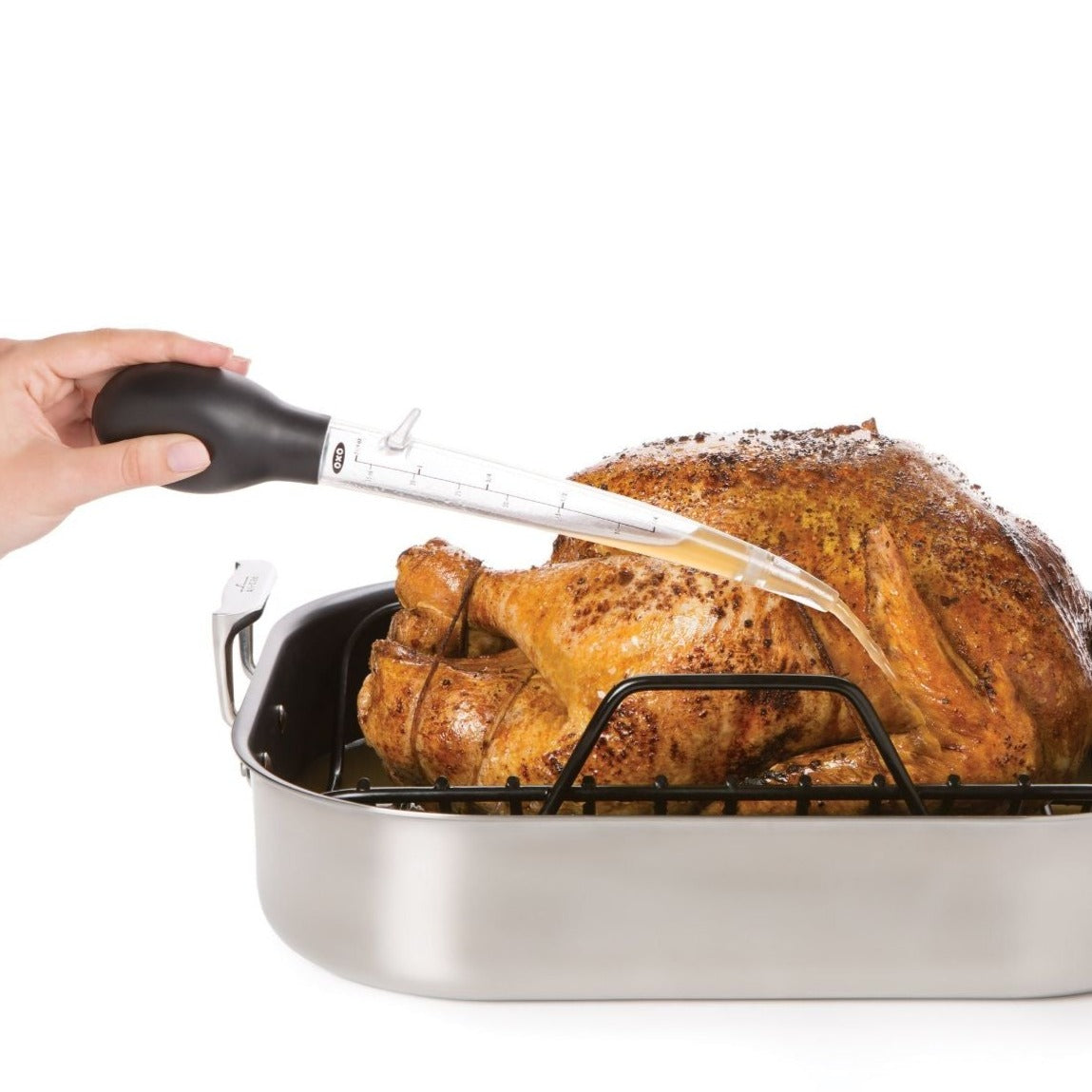 OXO Angled Basting Brush with Silicone Head & Cleaning Brush - Perfect for Turkey, Chicken, Meat Roasting & Grilling - Kitchen Basting Tool for Even Sauce Distribution