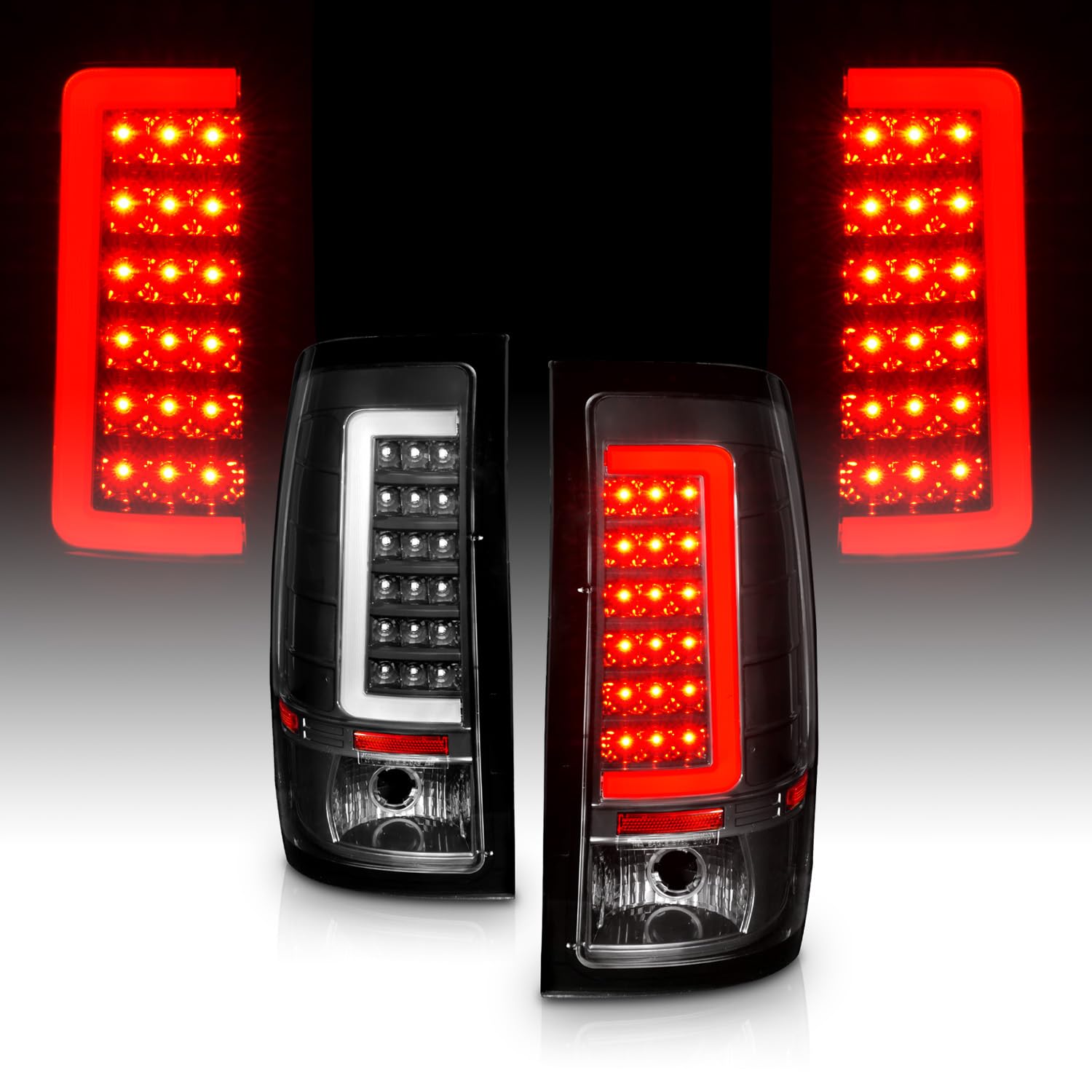 AmeriLite LED Tail Lights for 2007-2014 GMC Sierra 1500/2500HD/3500HD - C-Shape Black Taillight Assembly Pair (Driver & Passenger Side) - Durable & Bright Replacement for Enhanced Night Visibility & Style