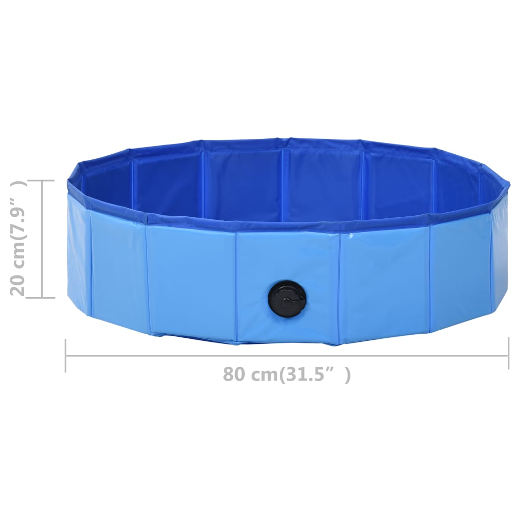 Foldable Dog Swimming Pool - Blue PVC Pet Pool 80x20 cm for Small to Medium Dogs - Portable Outdoor Water Play for Backyard, Beach & Summer Fun