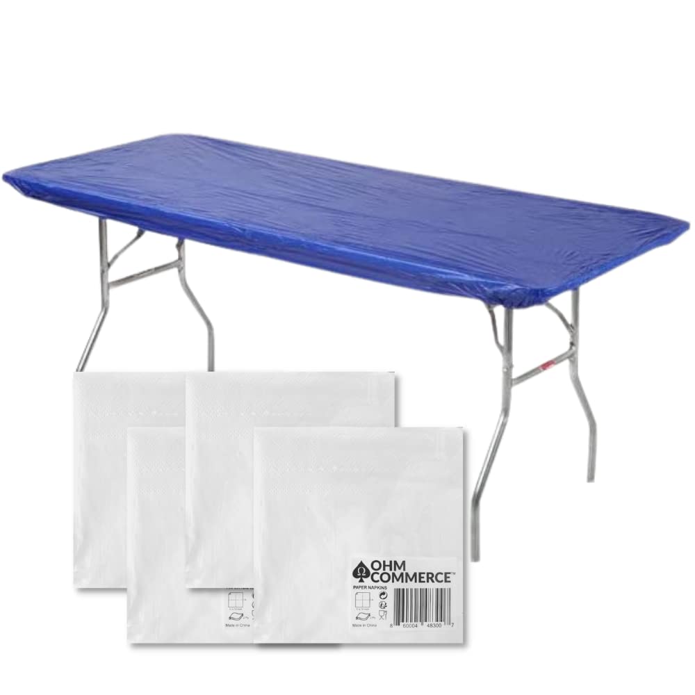 Royal Blue Plastic Table Covers 20 Pack (30x72 Inch) with 280 Paper Napkins - Waterproof Disposable Tablecloths for Indoor/Outdoor Parties, Picnics, BBQs & Events - Kwik-Covers Rectangular Table Protectors (Table Not Included)