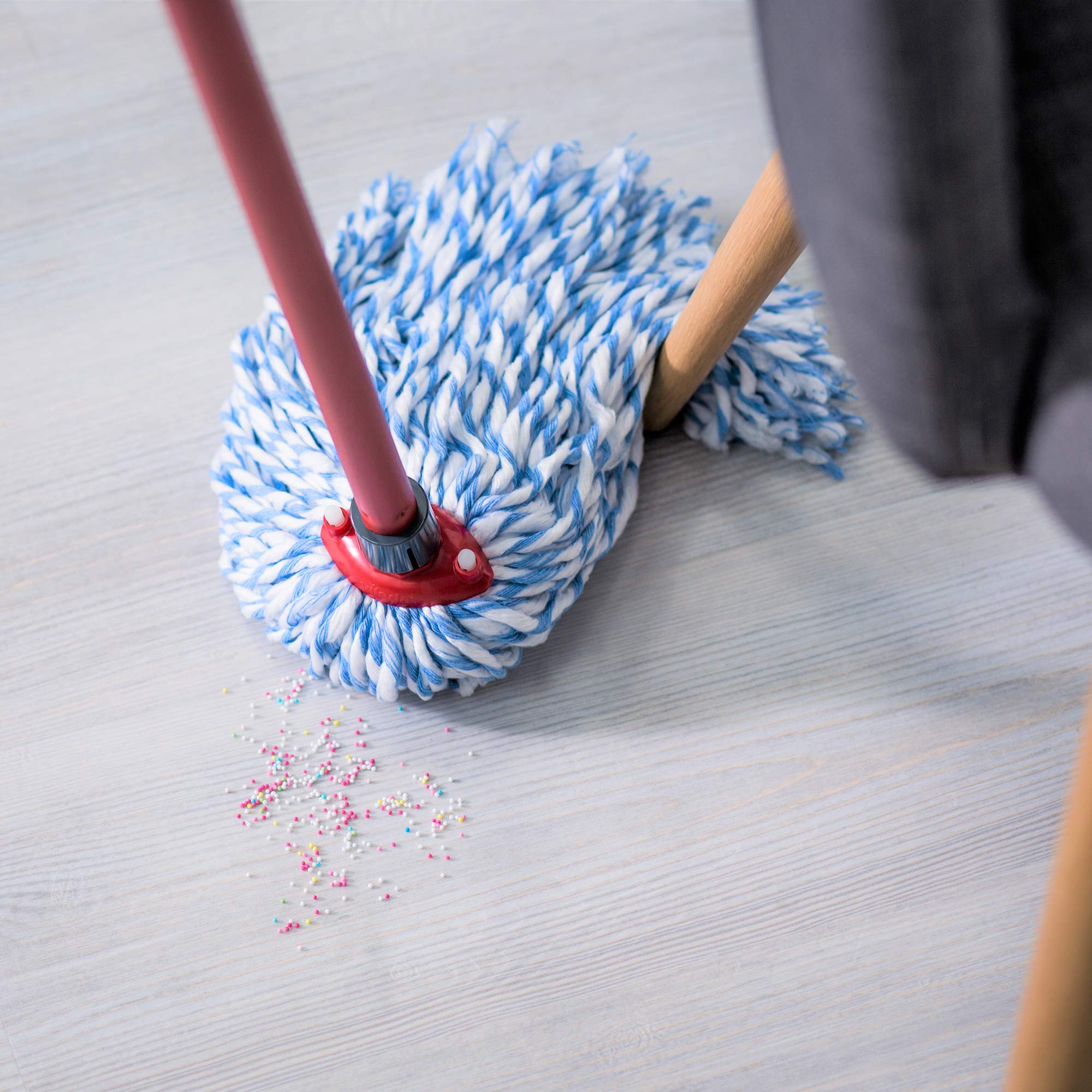 Vileda SuperMocio Microfiber and Cotton Mop with Extra Refill - Red | Heavy Duty Floor Cleaning for Hardwood, Tile & Laminate | Kitchen, Bathroom & Home Use