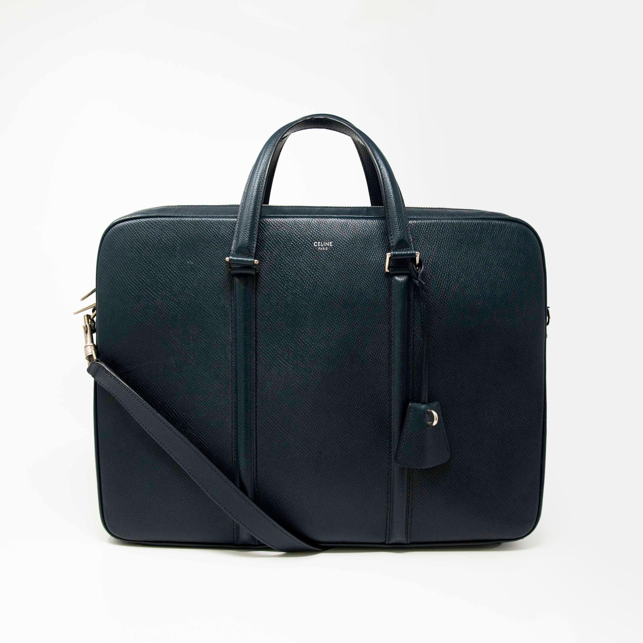 Luxury Celine Navy Grained Calfskin Leather Briefcase for Men - Professional Business Work Bag for Office, Travel & Executive Meetings