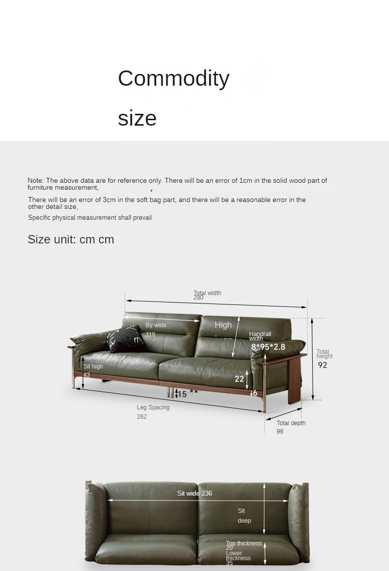 Premium Black Walnut Solid Wood Italian Leather Sofa - Modern Luxury Living Room Furniture for Home & Office Comfort