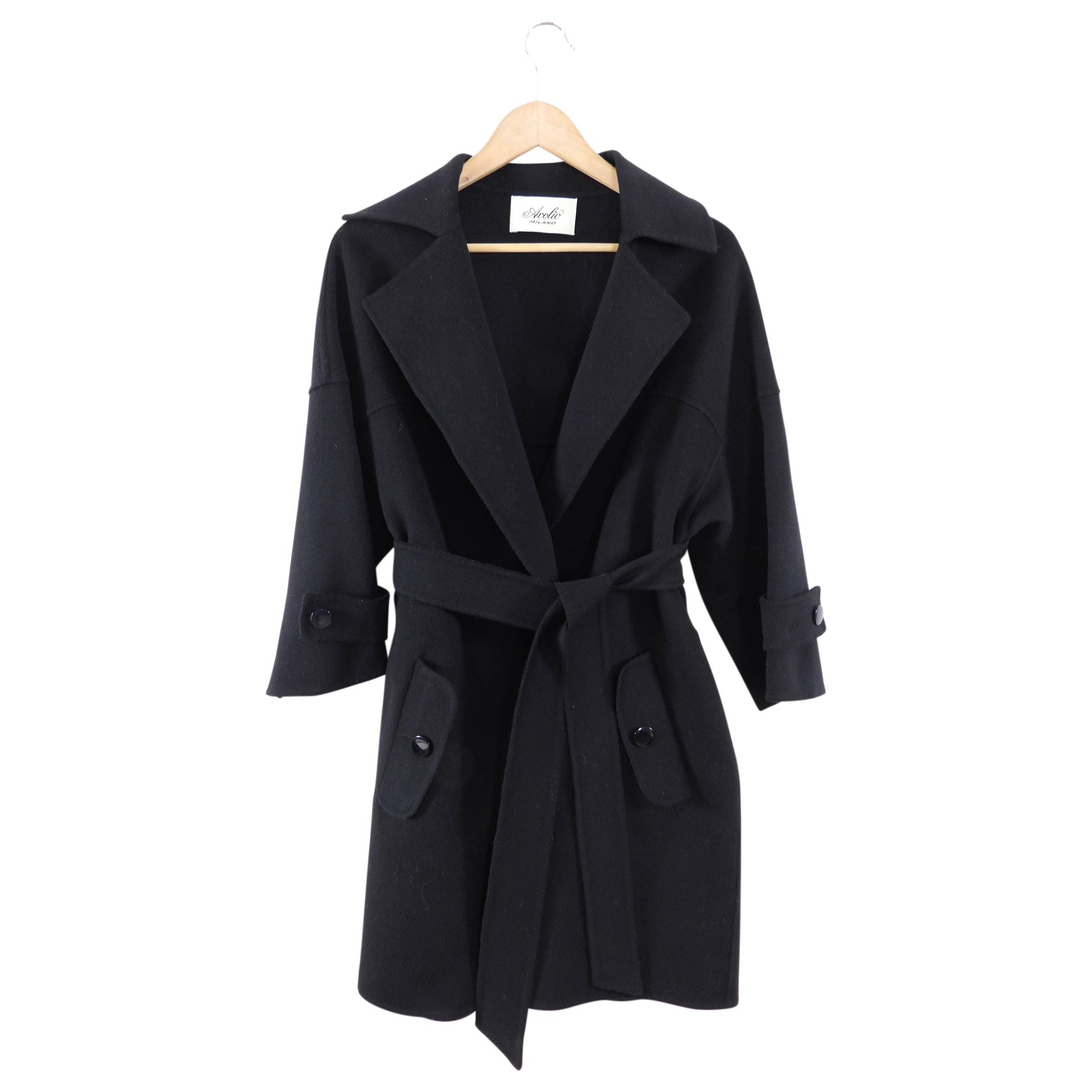 Aviolo Milano Black Double Face Wool Coat for Women - Size S (4/6) | Winter Warm Long Coat | Office & Formal Wear | Perfect for Business Meetings & Evening Events