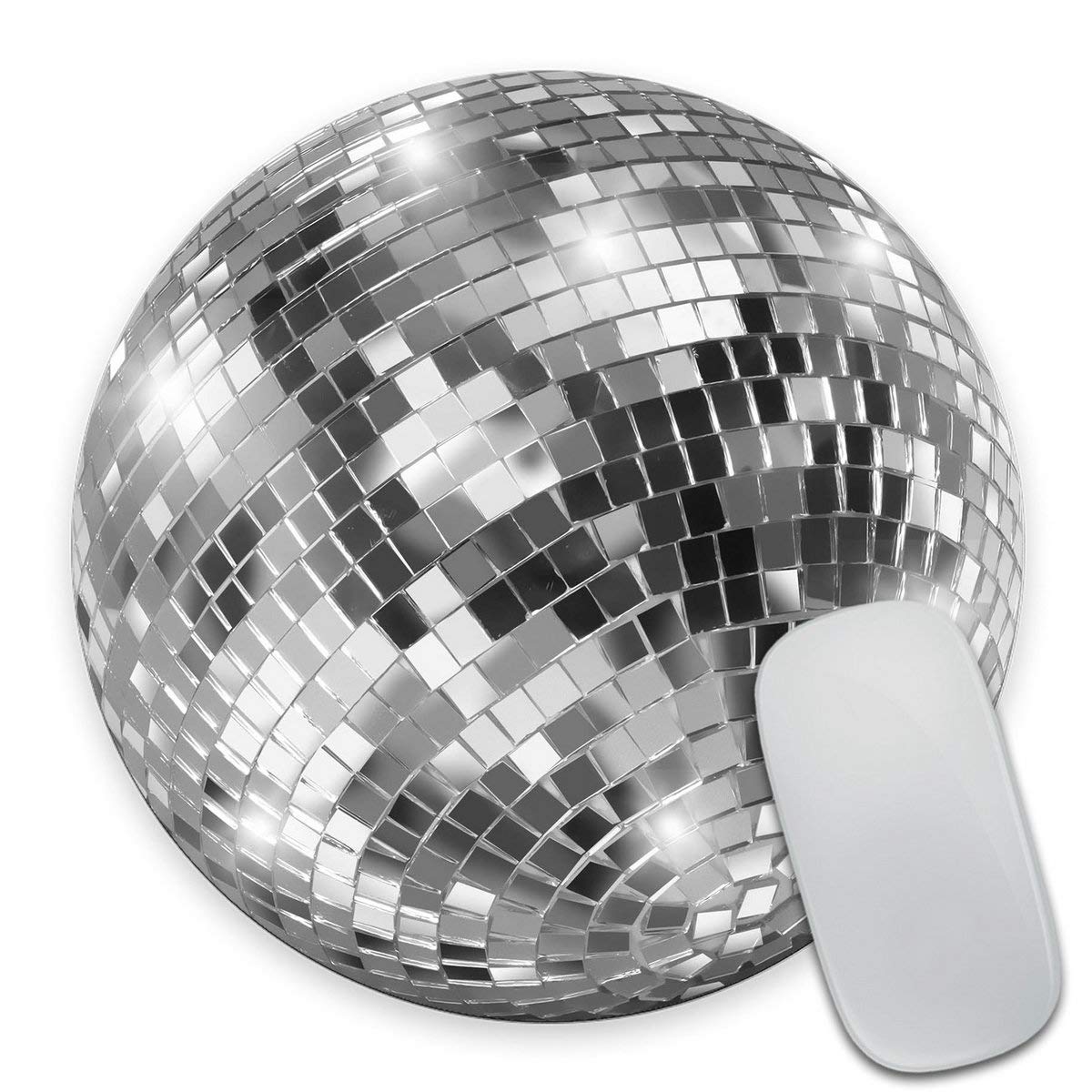 Smooffly Silver Disco Ball Round Mouse Pad - Custom Glitter Computer Mousepad for Laptop & PC Gaming - Sparkling Office Desk Accessory for Work & Party Decor