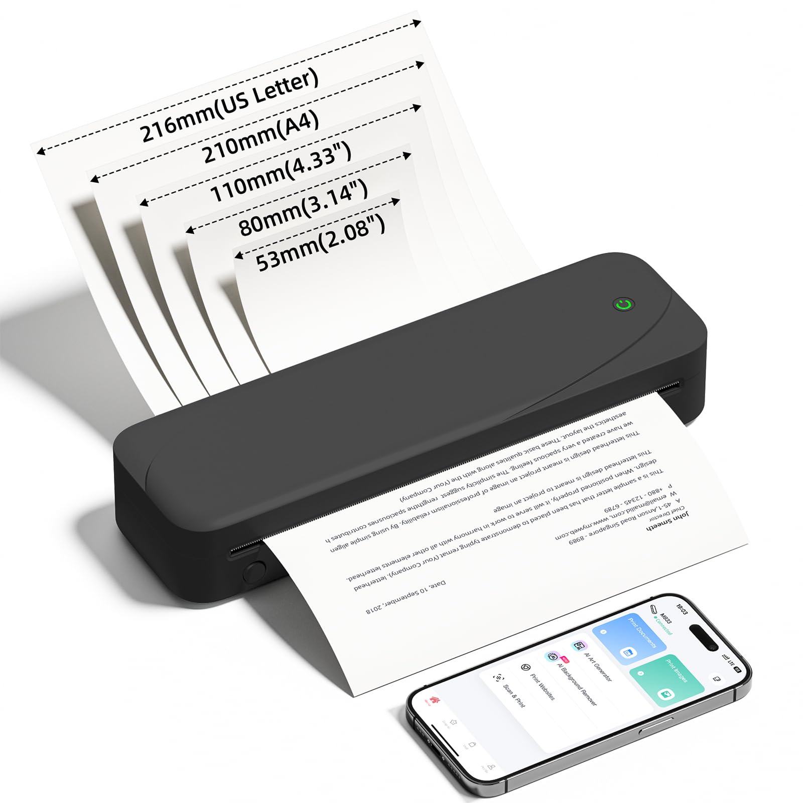 Memoking M833 A4 Thermal Printer - Portable Bluetooth Printer, 304 DPI High Resolution, Compatible with A4/A5/A6/4x6/3x5 Paper Sizes for Office, Home & Photo Printing (Works with Phone, Tablet & PC) - Perfect for Receipts, Labels, Documents & Instant Photos