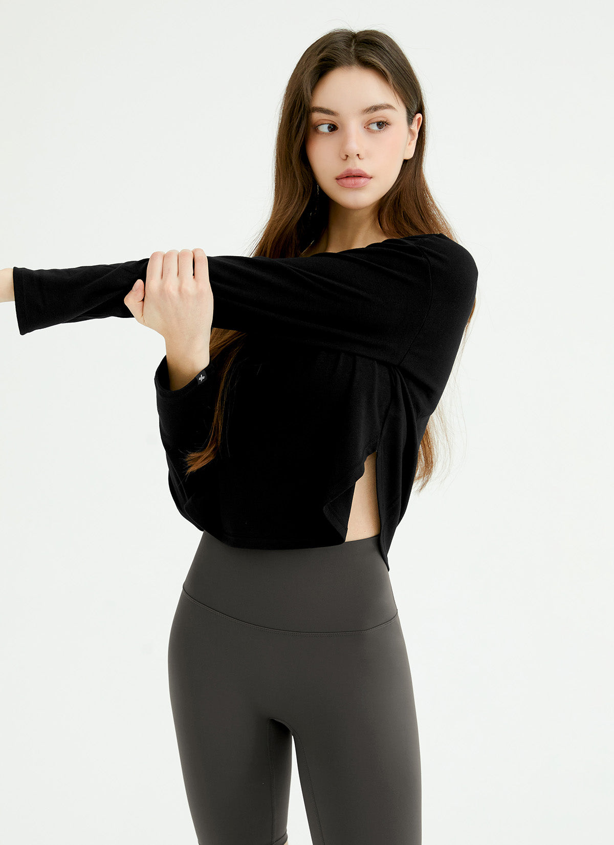 Women's Easy Round Crop Long Sleeve Tops - Casual Stretch Knit Shirt for Layering, Workout & Everyday Wear | Perfect for Yoga, Running, Office & Street Style Outfits