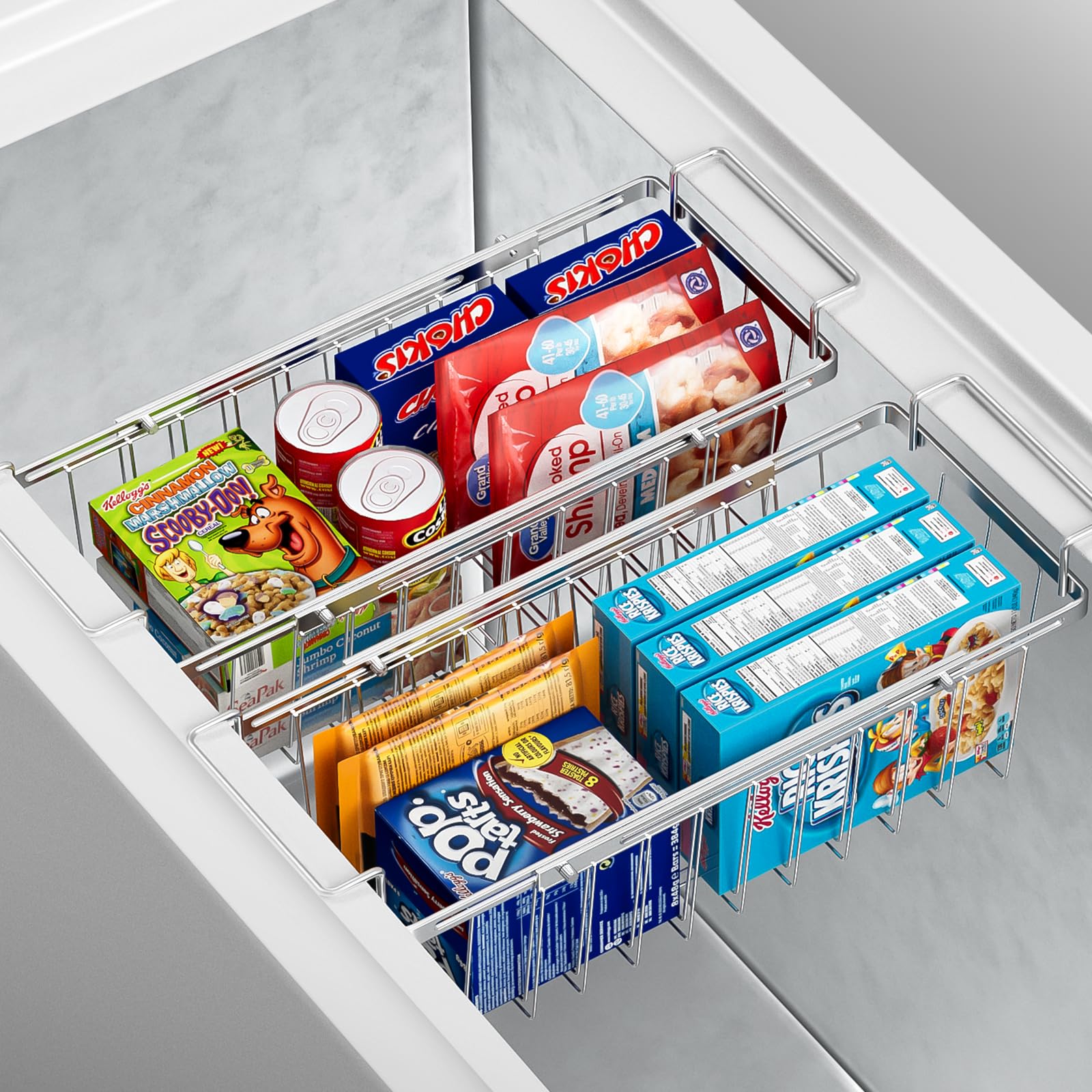 Expandable Freezer Baskets for Chest Freezer - 2 Pack Stainless Steel Deep Freezer Organizer Bins & Over The Sink Dish Drying Rack - Perfect for Kitchen Storage, Pantry Organization & Small Space Saving