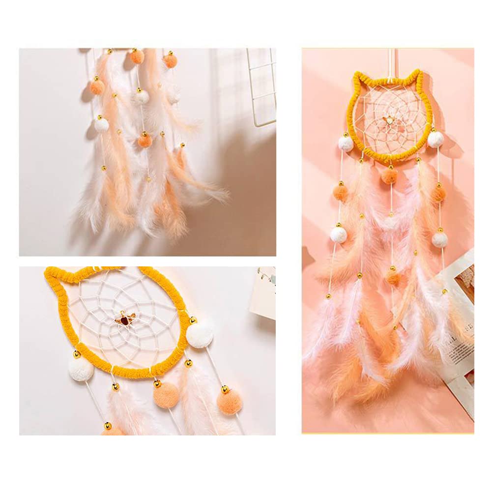 LED Light Up Feather Dream Catcher - Cat Shaped Night Light with Fairy String Lights for Bedroom Decor, Boho Wall Hanging for Girls, Boys, Kids & Adults | Perfect for Nursery, Dorm Room, Meditation Space & Gift Giving