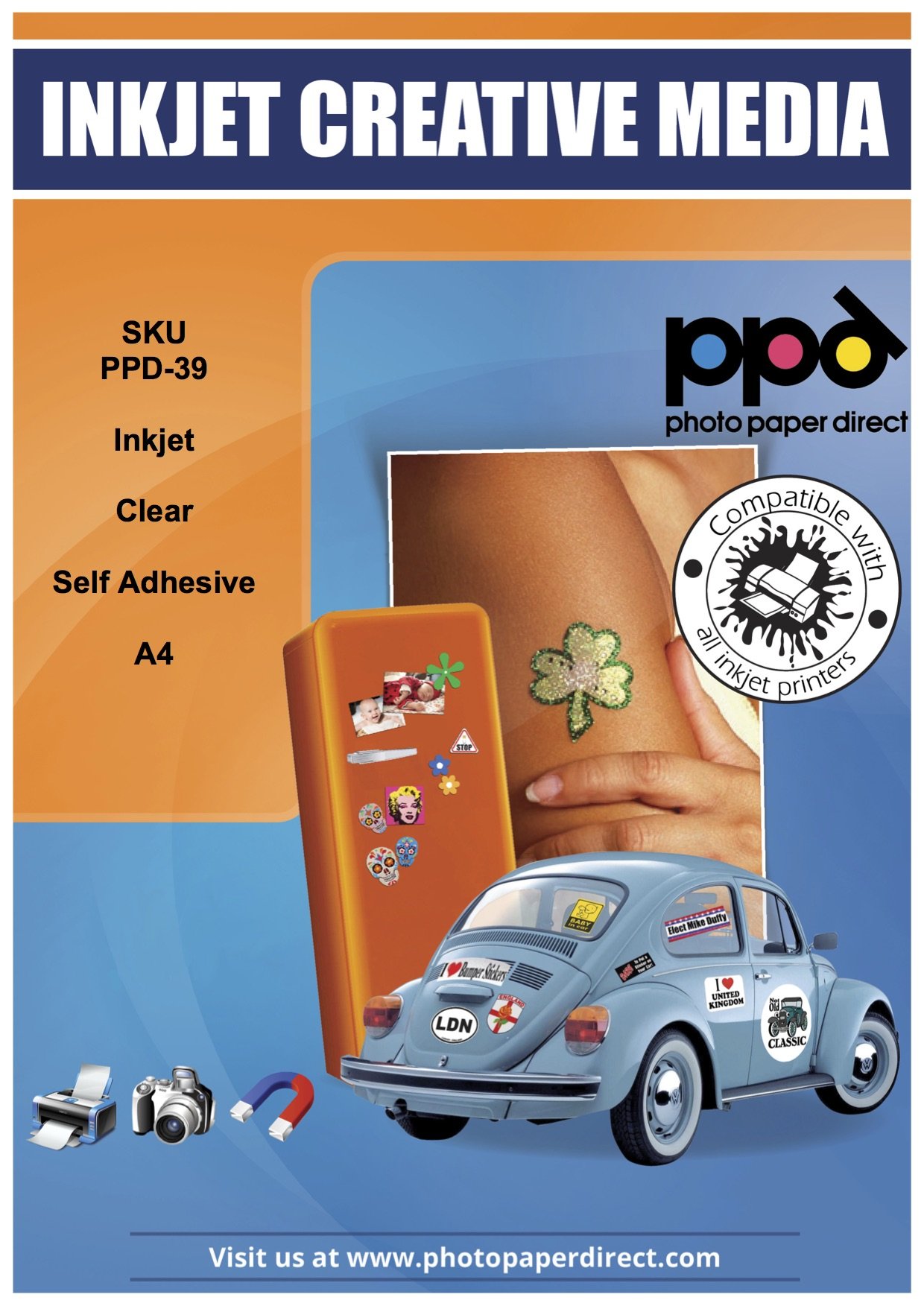 10 Sheets Inkjet Clear Transparent Self-Adhesive Sticker Paper 8.5x11 - Photo Quality, Instant Dry, Scratch & Tear Resistant for DIY Crafts, Labels, Scrapbooking (PPD-39-10)