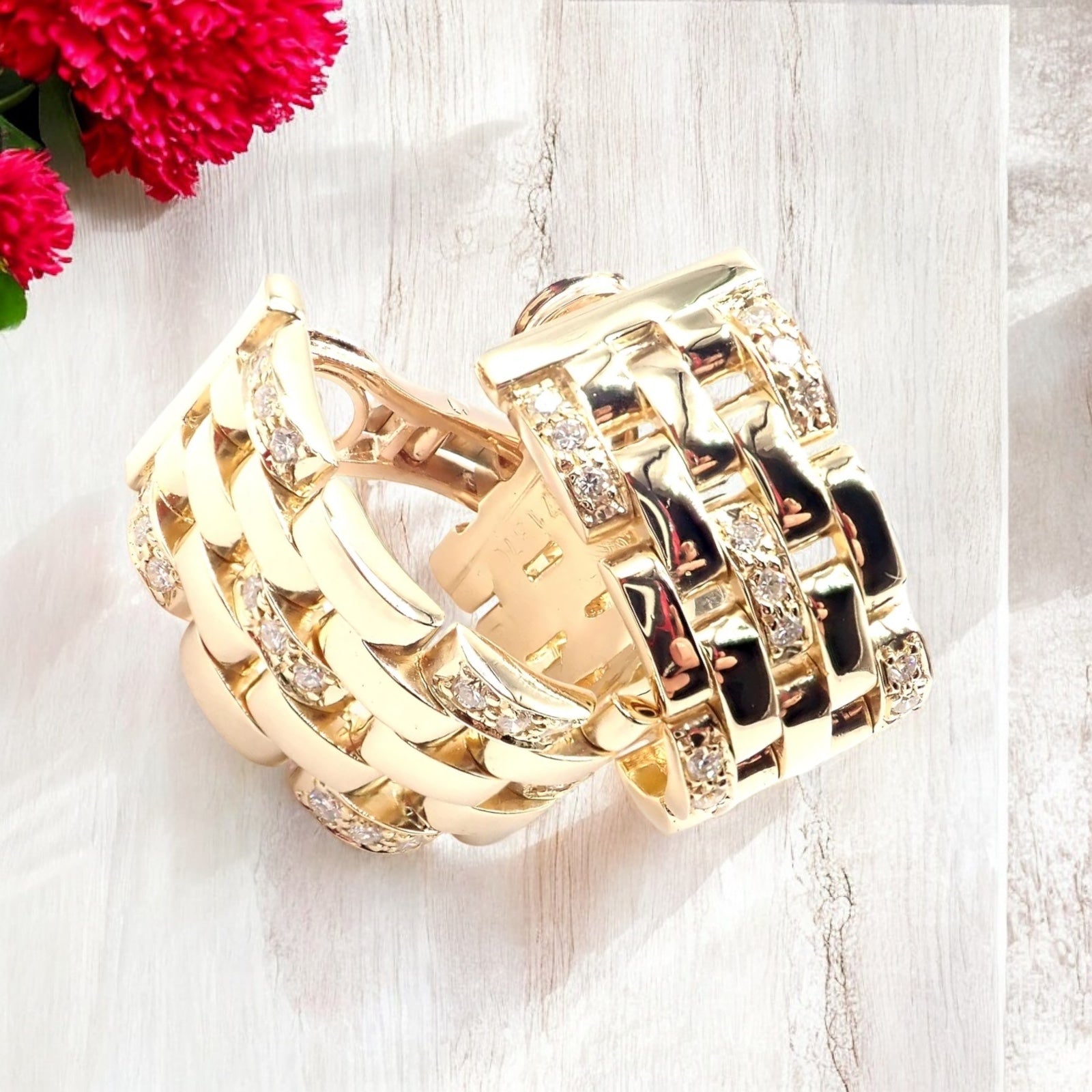 Authentic Cartier Maillon Panthere 18K Gold Diamond Five Row Link Earrings - Luxury Jewelry for Women, Perfect for Parties, Weddings & Special Occasions