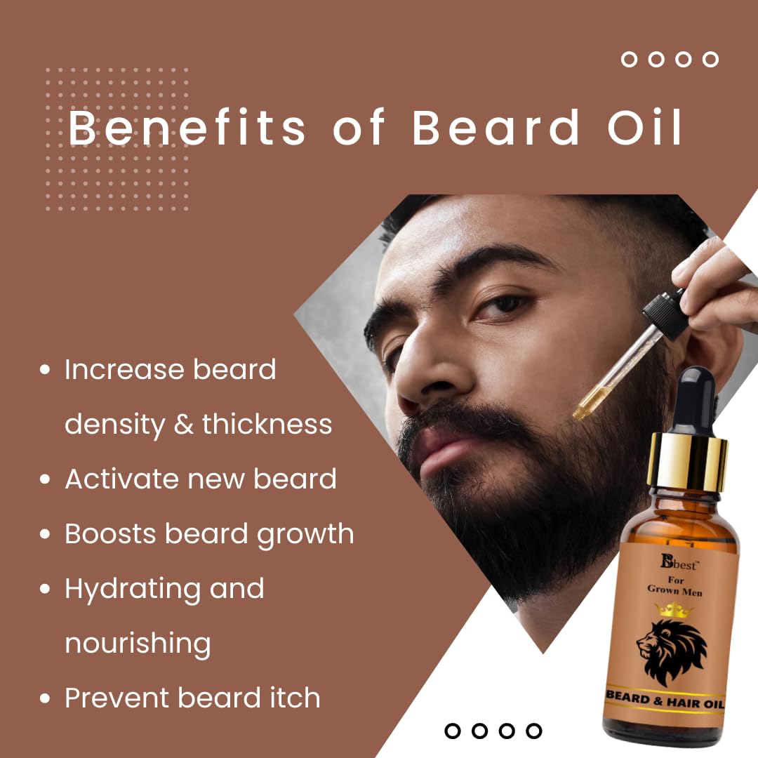 BBEST Premium Hair Growth Oil & Beard Oil for Men - 2 in 1 Professional Treatment with Natural Ingredients - 30ml Bottle - Perfect for Daily Hydration, Styling & Grooming Routine