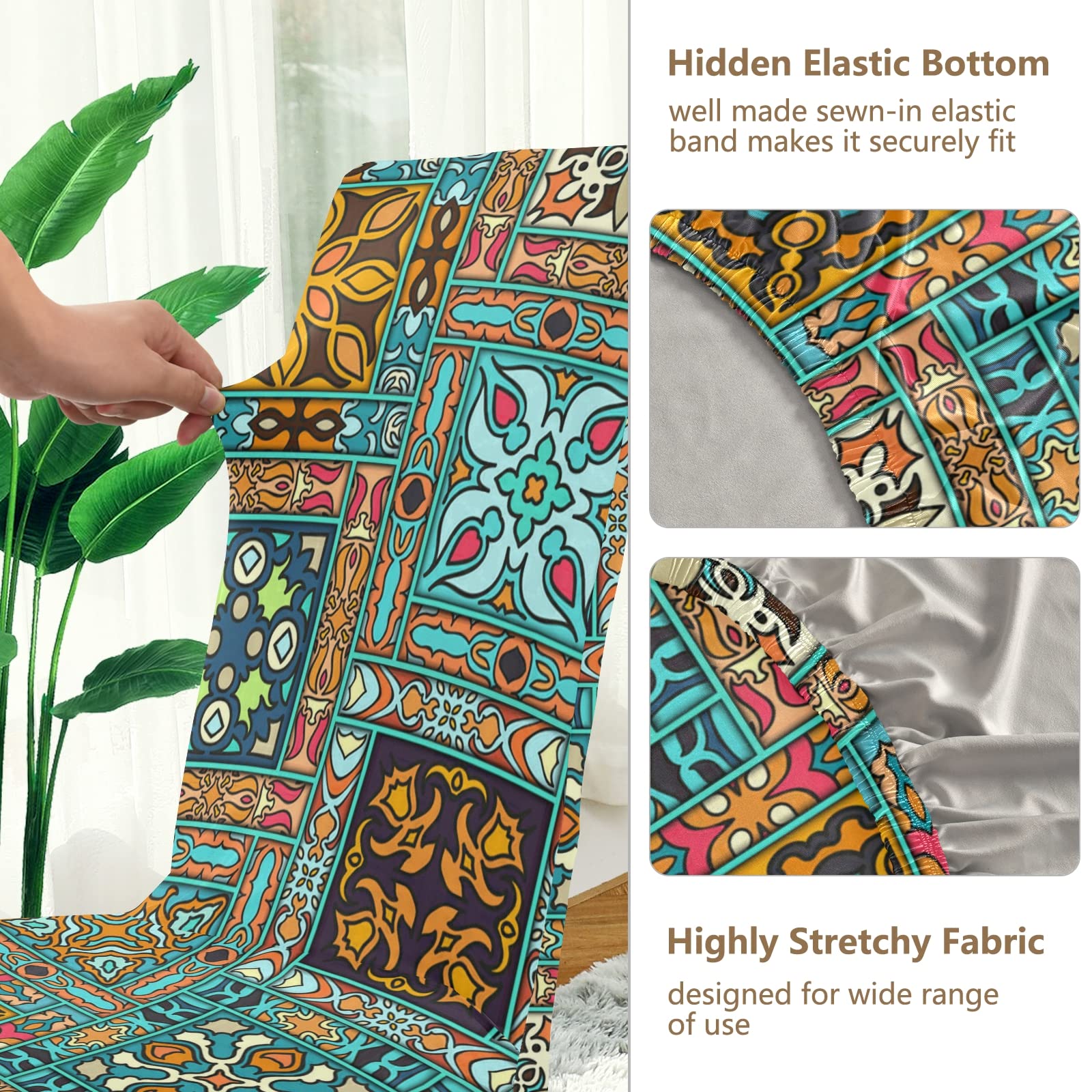 Floral Mandala Dining Chair Covers Set of 2 - Washable & Stretchable Slipcovers for Dining Chairs - Perfect for Dining Room, Wedding Ceremony, Holiday Party & Office Decor