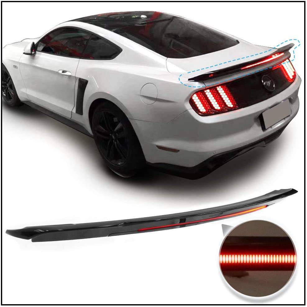 2015-2021 Ford Mustang 2DR Coupe Long LED Spoiler - Gloss Black ABS Material - High Performance Rear Wing for Street Racing & Car Shows