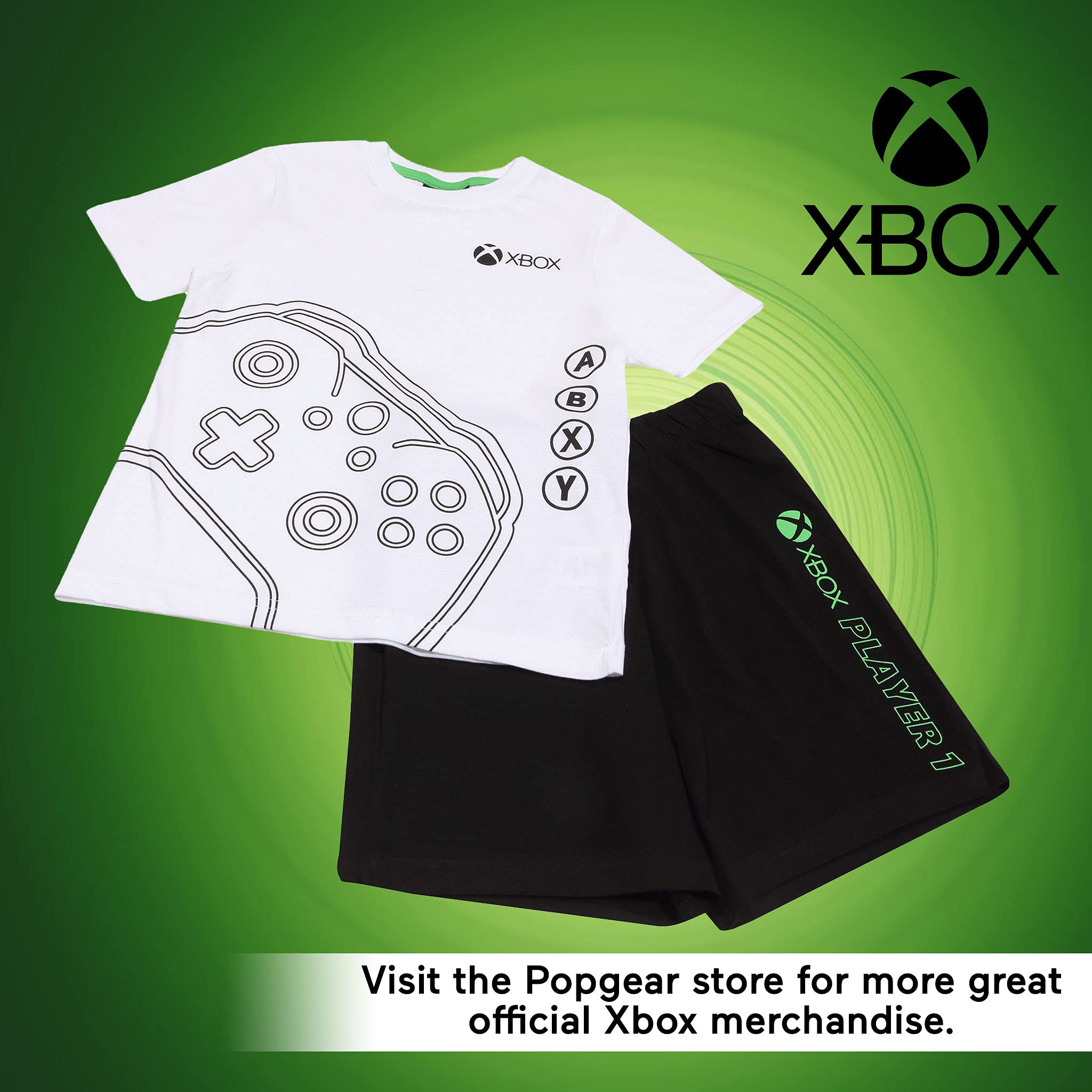 Official Xbox Controller Printed Kids Pajama Set - Short Sleeve & Shorts for Boys & Girls Ages 5-14 (White/Black) - Perfect for Gaming Nights & Sleepovers