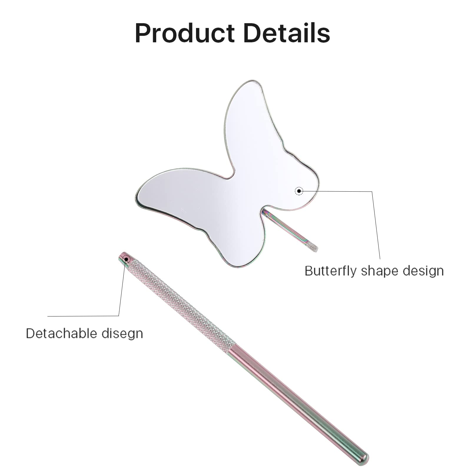 Miuffue Butterfly Lash Mirror - Detachable Stainless Steel Eyelash Extension Mirror with Rainbow Colors | Perfect for Professional Lash Artists & DIY Makeup at Home