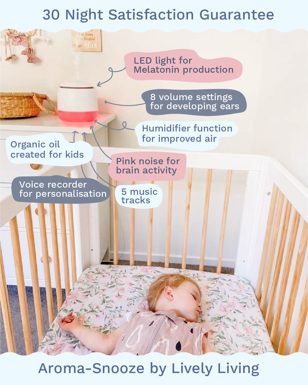 Aroma Snooze Essential Oil Diffuser with USB Charging & Nasal Aspirator - Includes 2 Soothing Essential Oils for Better Sleep, Congestion Relief - Perfect for Nursery, Bedroom, Travel & Home Aromatherapy