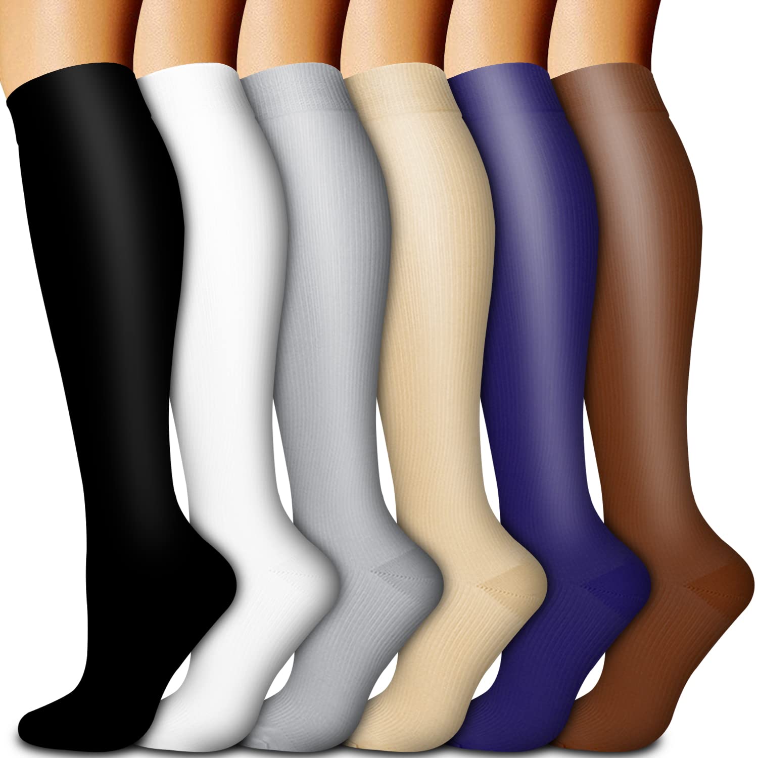 **Best Compression Socks for Women & Men (6 Pairs) - Improve Blood Circulation, Running, Sports & Pregnancy Support - Ideal for Athletes, Travel & Recovery**