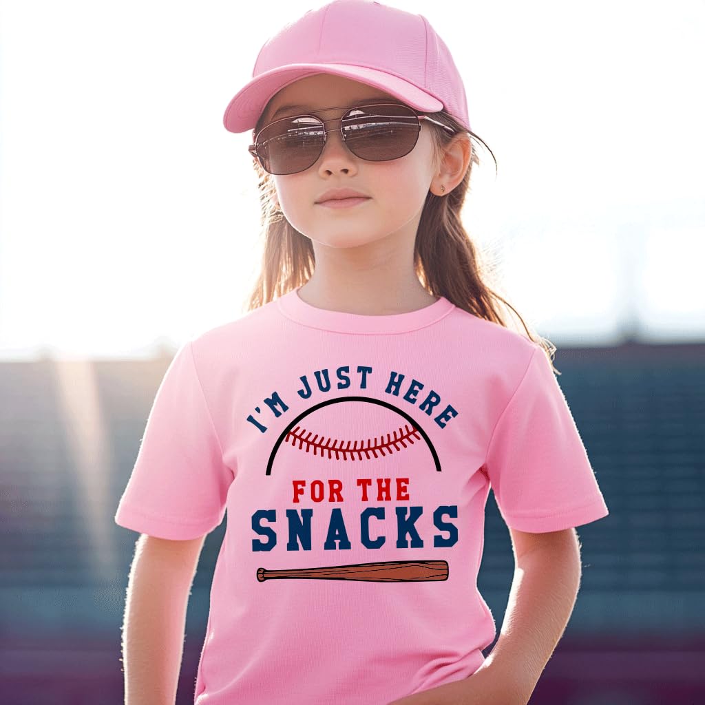 Funny Toddler Baseball T-Shirt - 'I'm Just Here for The Snacks' Short Sleeve Tee for Baby Boys & Girls | Cute Playdate & Birthday Outfit