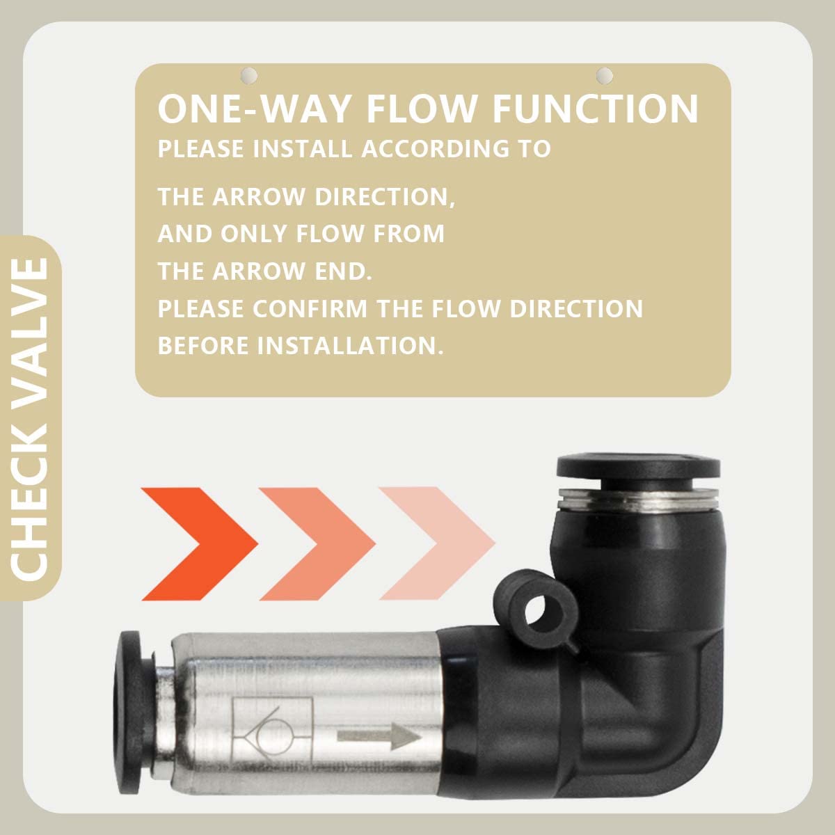 3 Pack 4mm Elbow One Way Flow Pneumatic Check Valve - Push to Connect Air Tube Fitting for Air Compressor, HVAC Systems & Pneumatic Tools (Industrial & DIY Use)