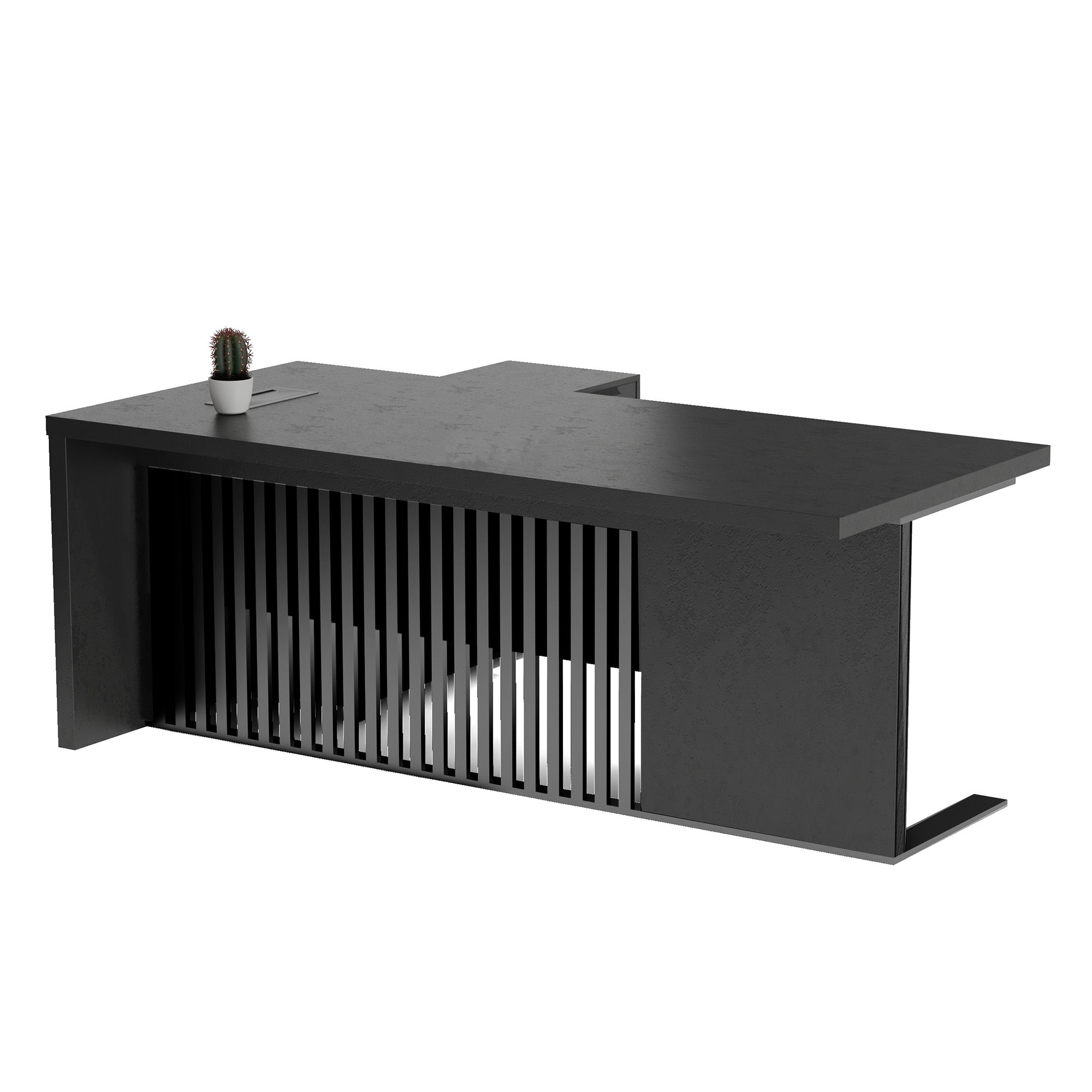Premium Black Executive Desk with Pedestal & Right Mobile Return - 180cm Modern Office Desk in Black Concrete Finish - Perfect for Home Office, Corporate Workspace & Professional Environments
