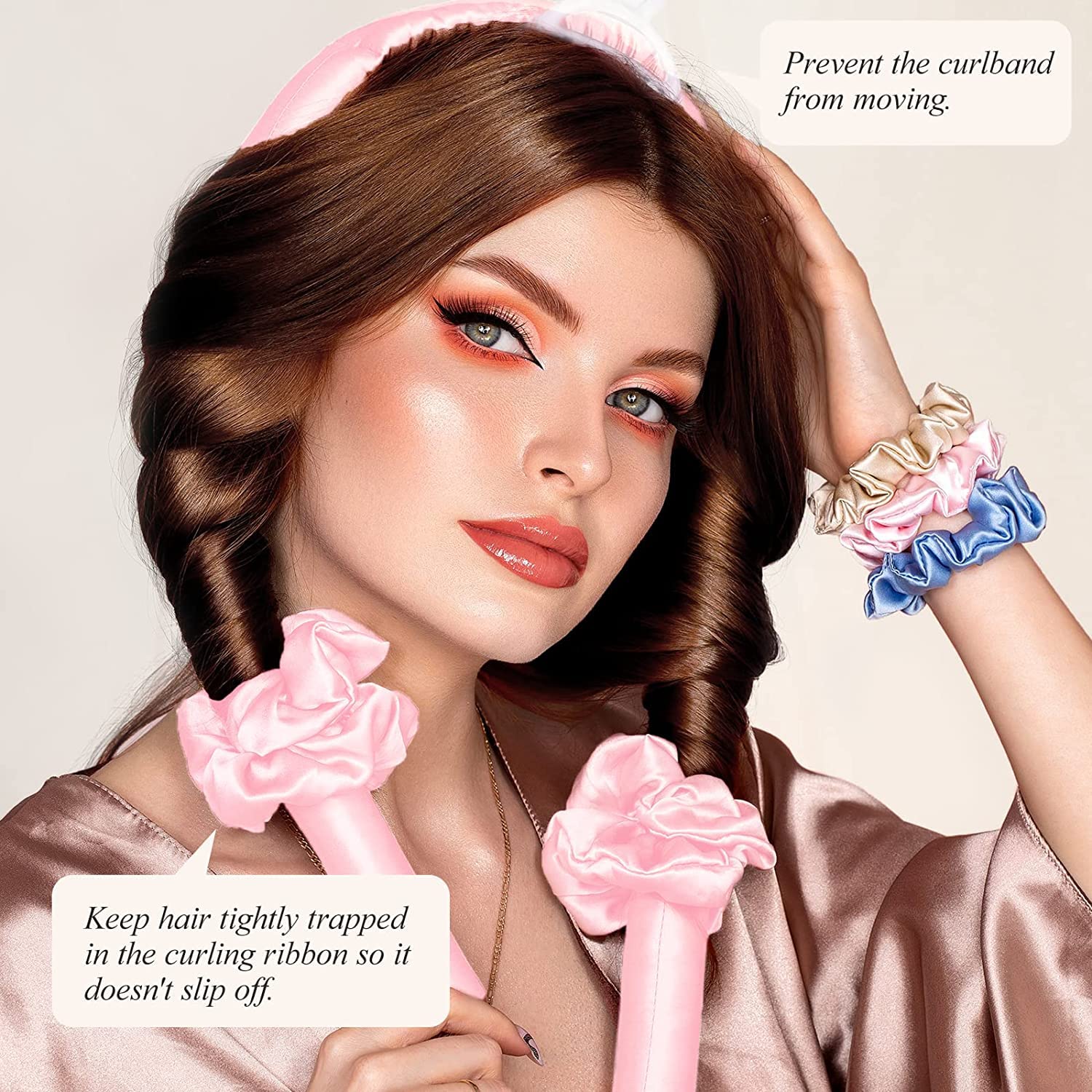 Heatless Curling Rod Headband for Long Hair - No Heat Hair Rollers Set with Curling Ribbon & Flexi Rods for Natural Waves - Perfect for Overnight Styling, Salon-Quality Curls at Home