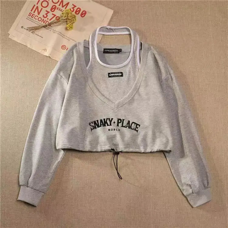 Vintage American Retro School Halter Crop Top for Women - Sexy Off Shoulder Long Sleeve Casual Tee | Perfect for Date Night, Music Festivals & Streetwear Fashion