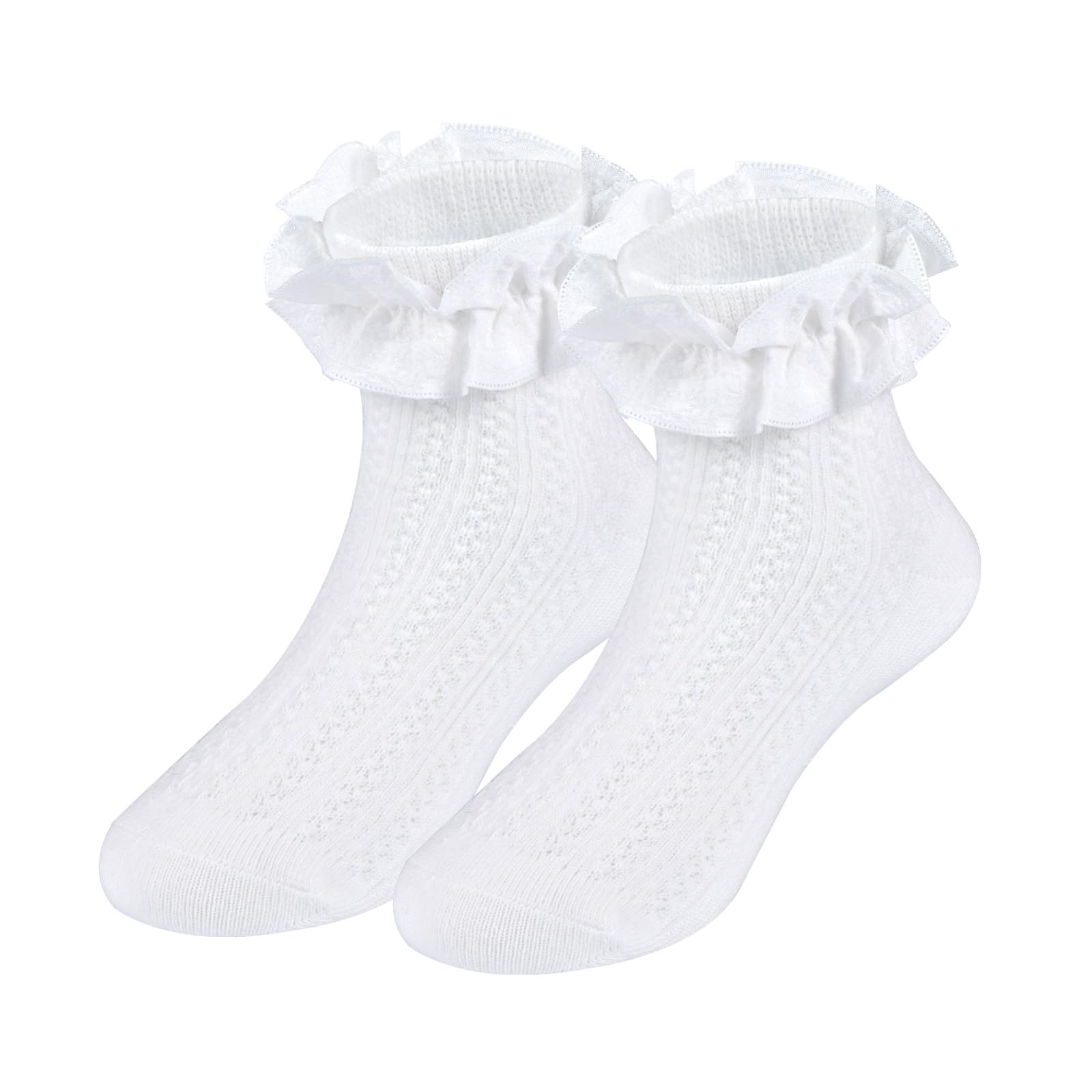 Toddler Girls Ruffle Socks - Newborn Baby Cotton Lace Frilly Ankle Socks | Cute Princess Style Dress Socks (1 Pack) for Parties, Photography & Special Occasions