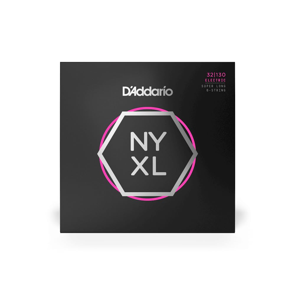 D'Addario NYXL32130SL Bass Guitar Strings - High Strength, Superior Tuning Stability & Enhanced Response for 6-String Bass - 32-130 Regular Light Gauge, Super Long Scale - Perfect for Live Performances, Studio Recording & Professional Bass Players